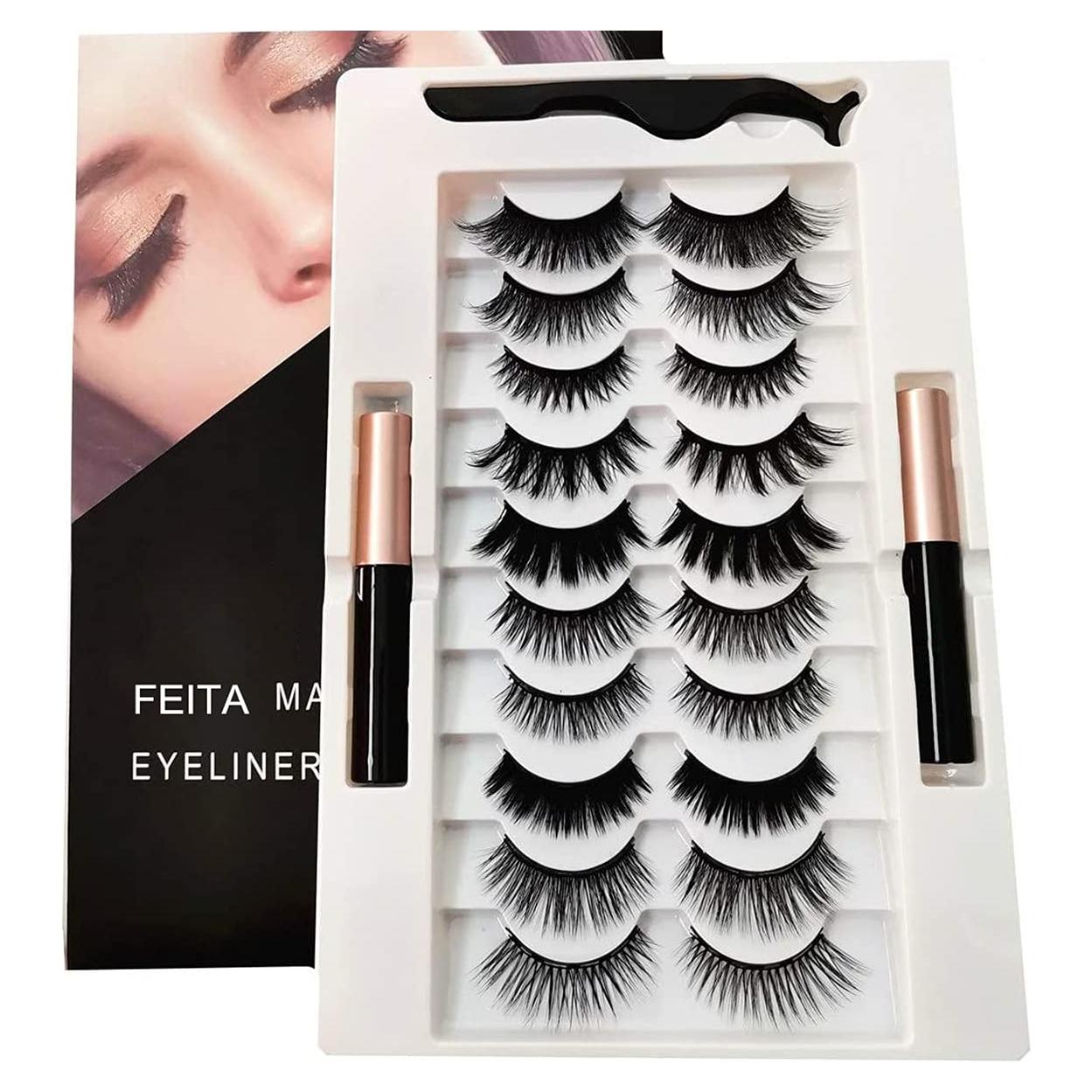 Kit de Pestañas Magnéticas FEITA con Delineador - 10 Pares