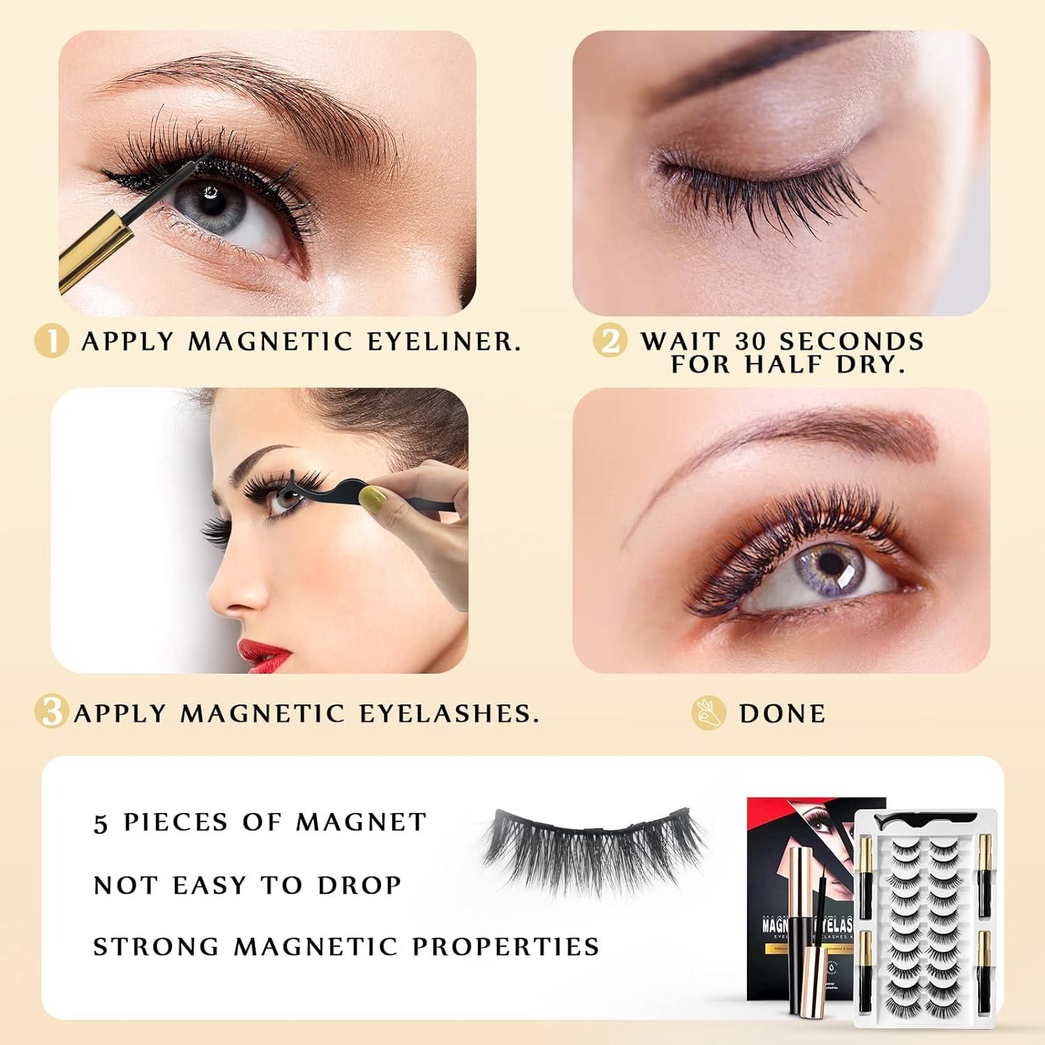 Pestañas Magnéticas Reutilizables YUHYtop - 10 Pares con Delineador