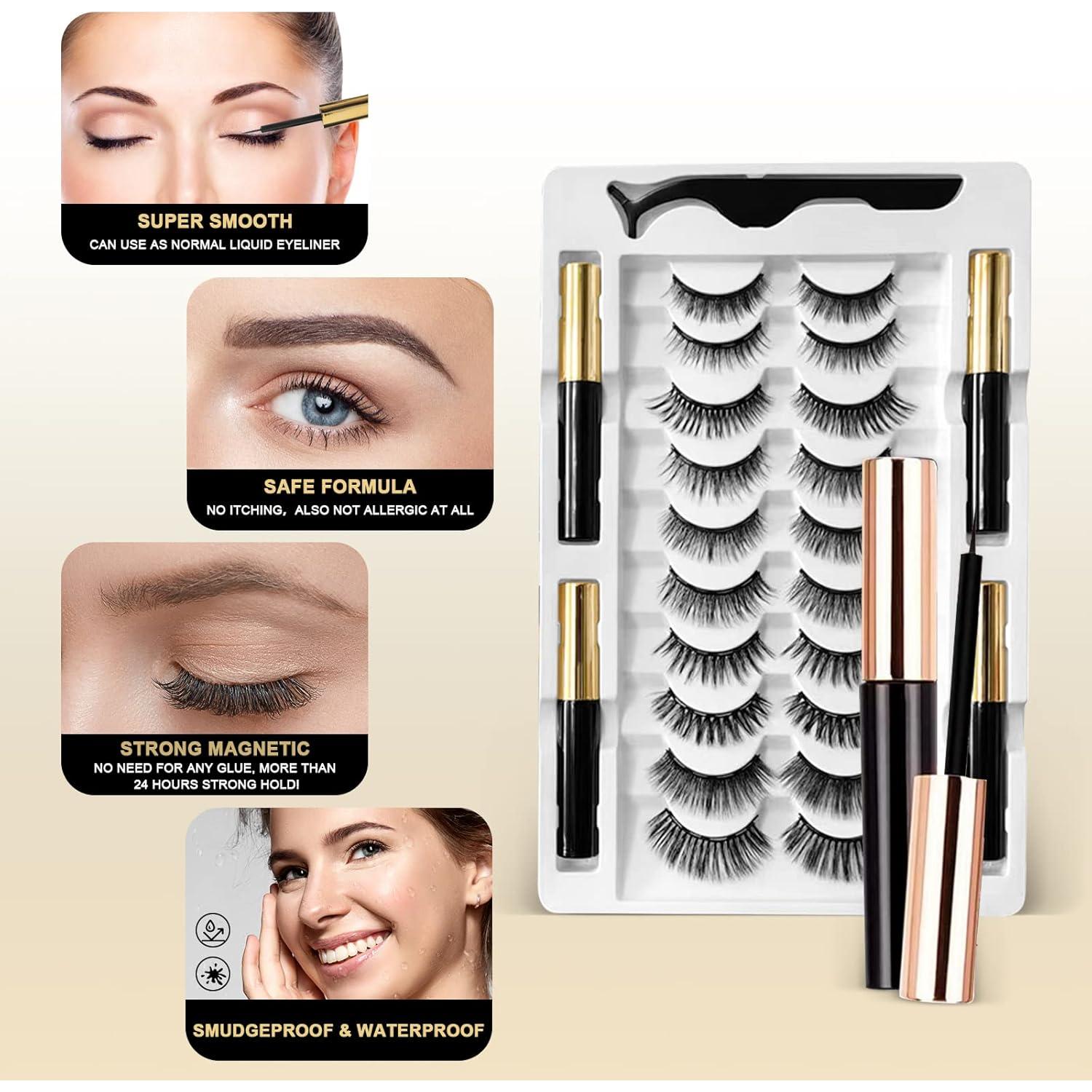 Pestañas Magnéticas Reutilizables YUHYtop - 10 Pares con Delineador