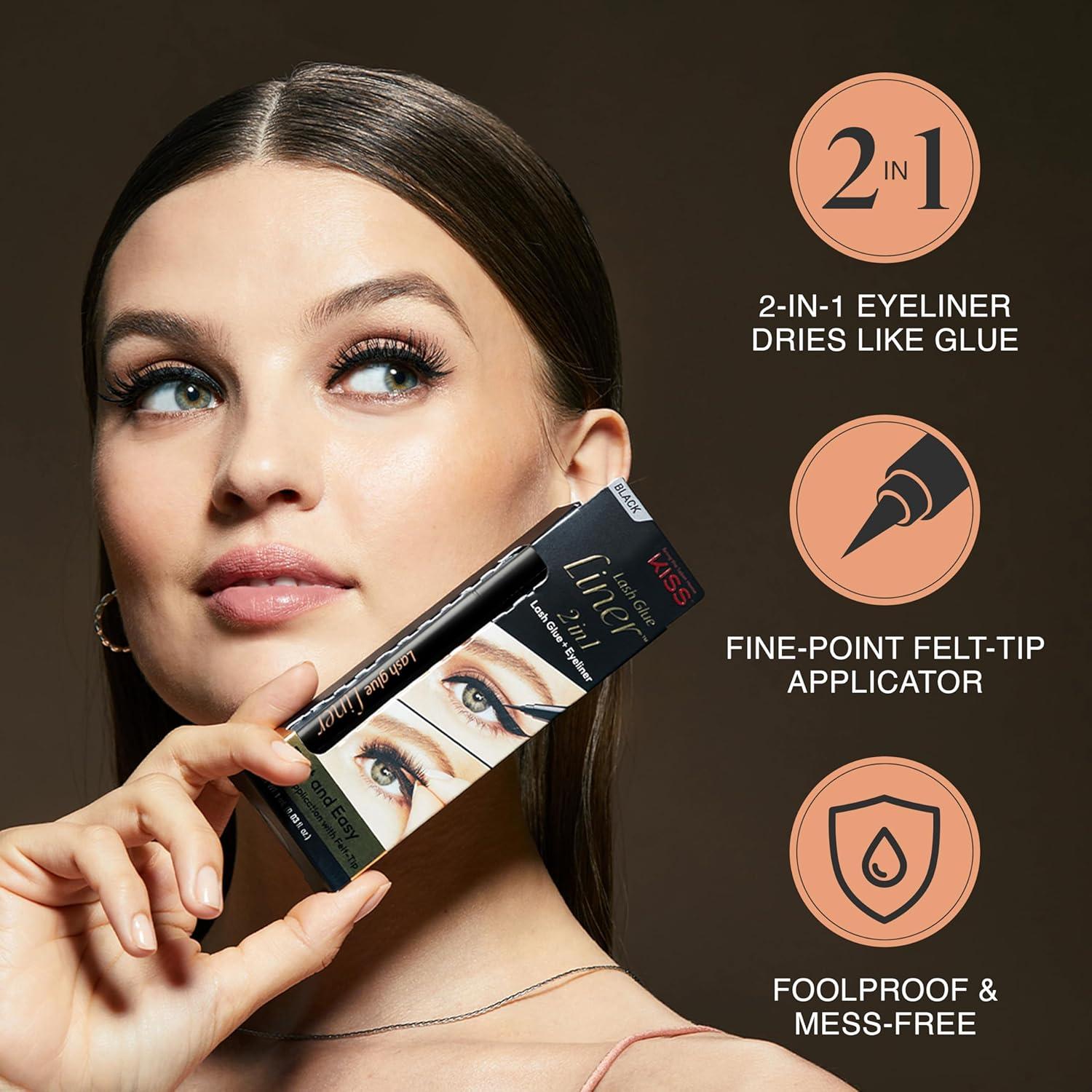 KISS GLUEliner 2-en-1 Adhesivo y Delineador Negro 8.5g