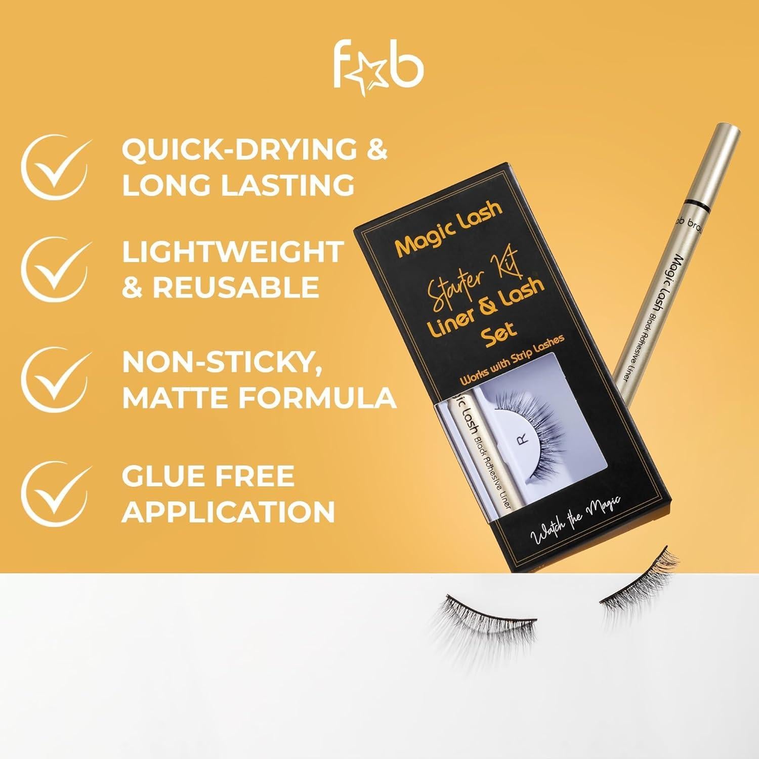 Kit de Pestañas Mágicas Fab Brows - Pestañas Reutilizables y Delineador Adhesivo