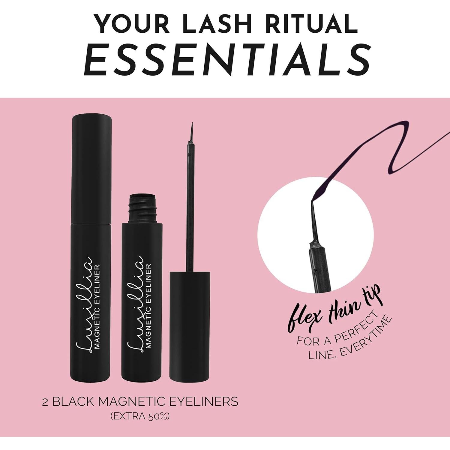 Eyeliner Magnético Negro Luxillia - Impermeable y Resistente a Manchas, Paquete de 2