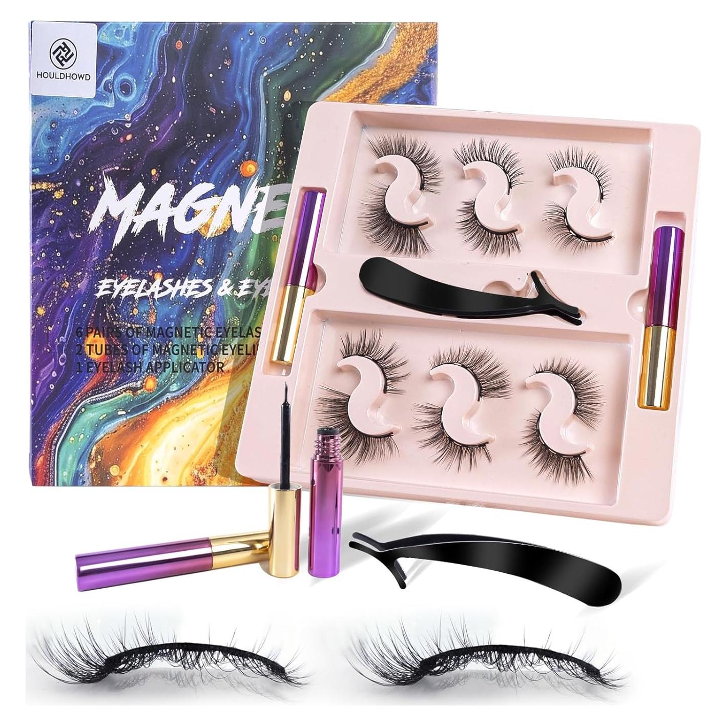 6 Pairs Pestañas Magnéticas Houldhowd Reutilizables Naturales