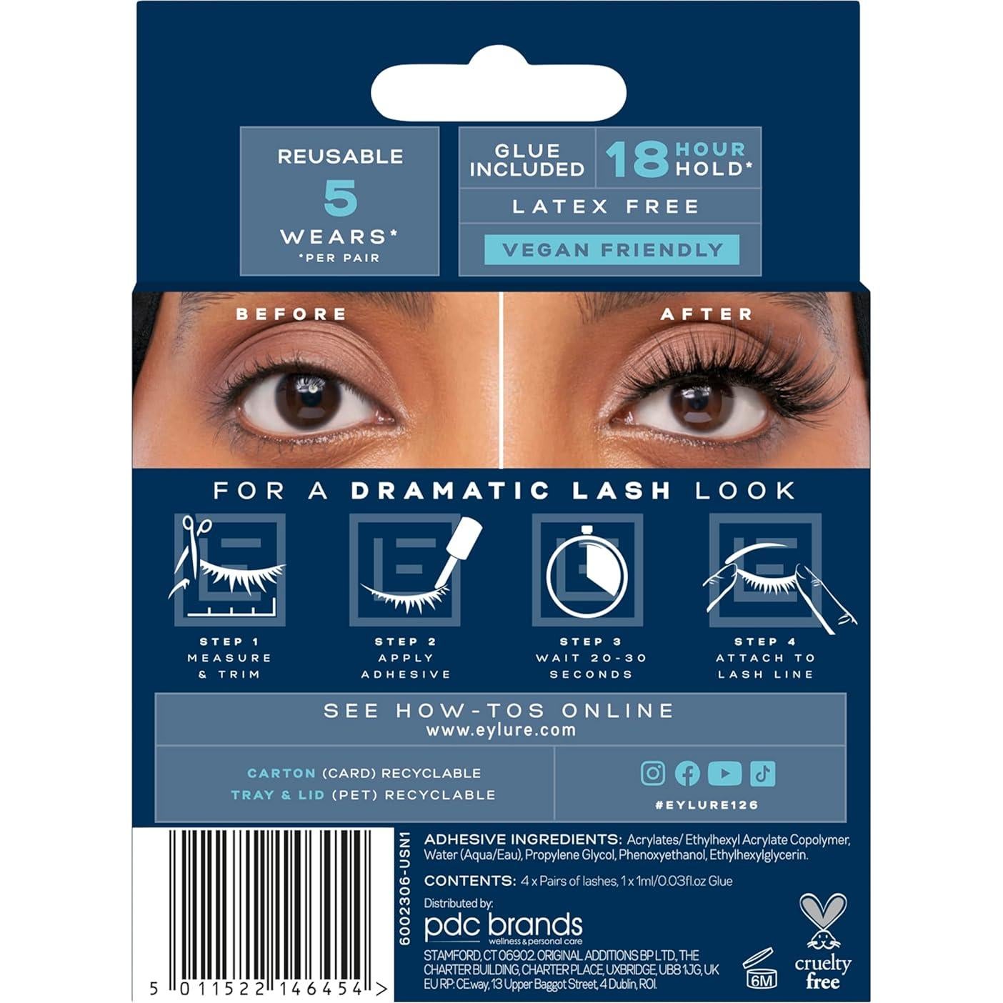 Pestañas Postizas Eylure No. 126 - 4 Pares Reutilizables