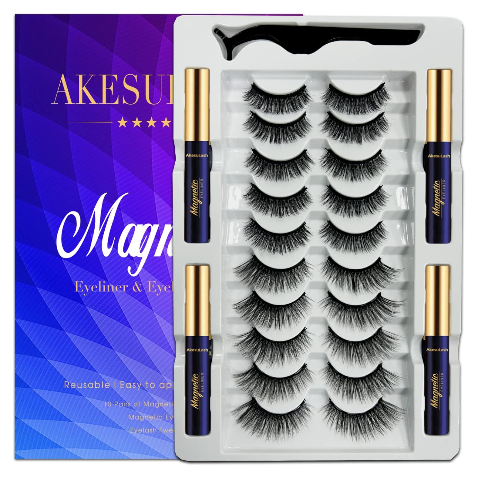 Kit de Pestañas Magnéticas 3D AkesuLash - 10 Pares + Delineador