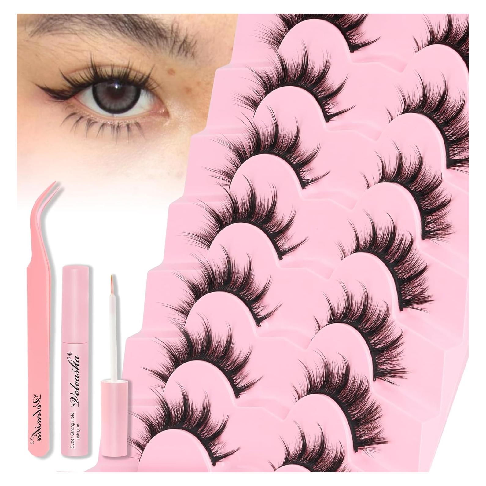 Kit de Pestañas Veleasha 7 Pares Ojos de Gato C Curl con Pegamento