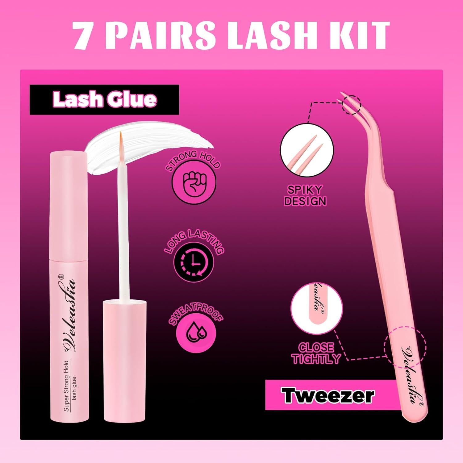 Kit de Pestañas Veleasha 7 Pares Ojos de Gato C Curl con Pegamento