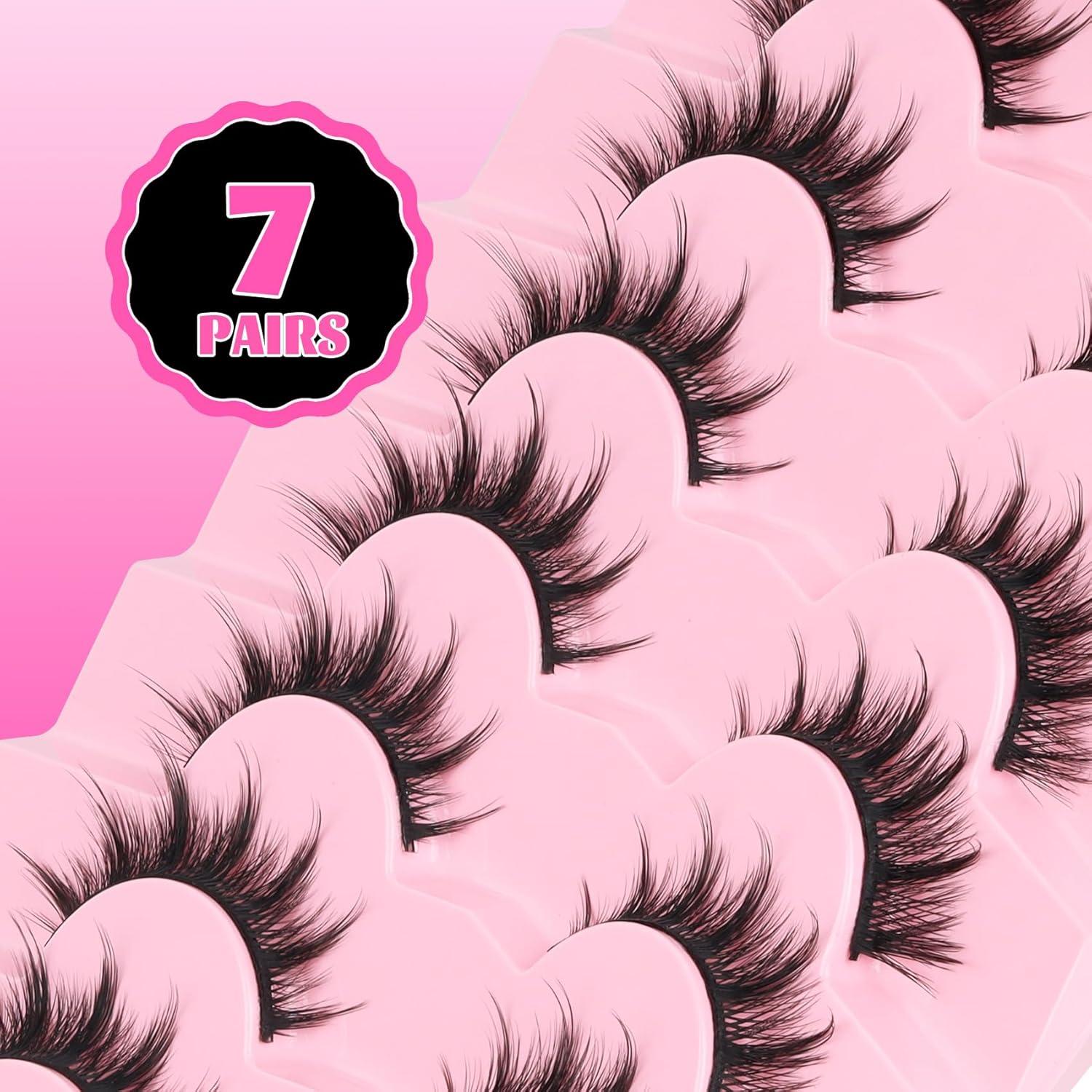 Kit de Pestañas Veleasha 7 Pares Ojos de Gato C Curl con Pegamento