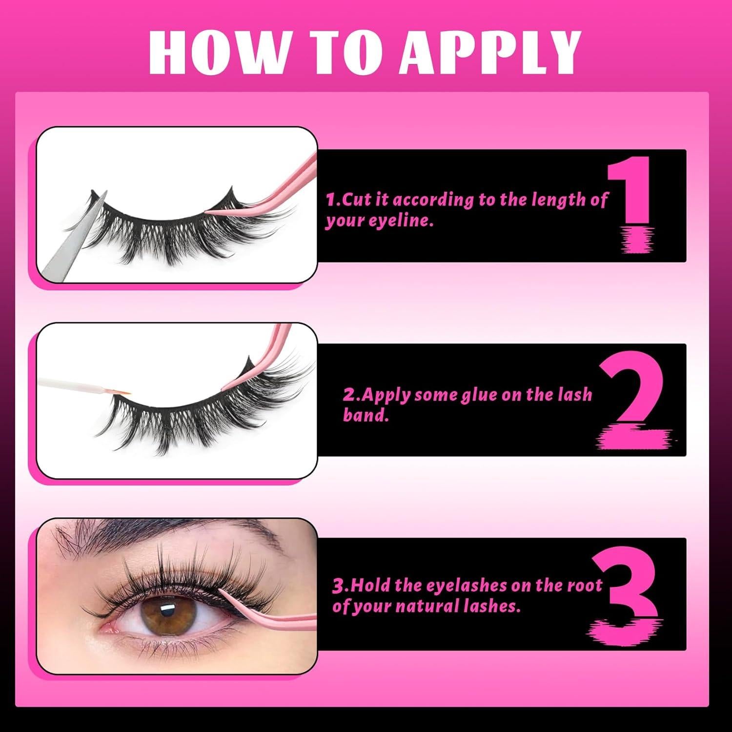 Kit de Pestañas Veleasha 7 Pares Ojos de Gato C Curl con Pegamento