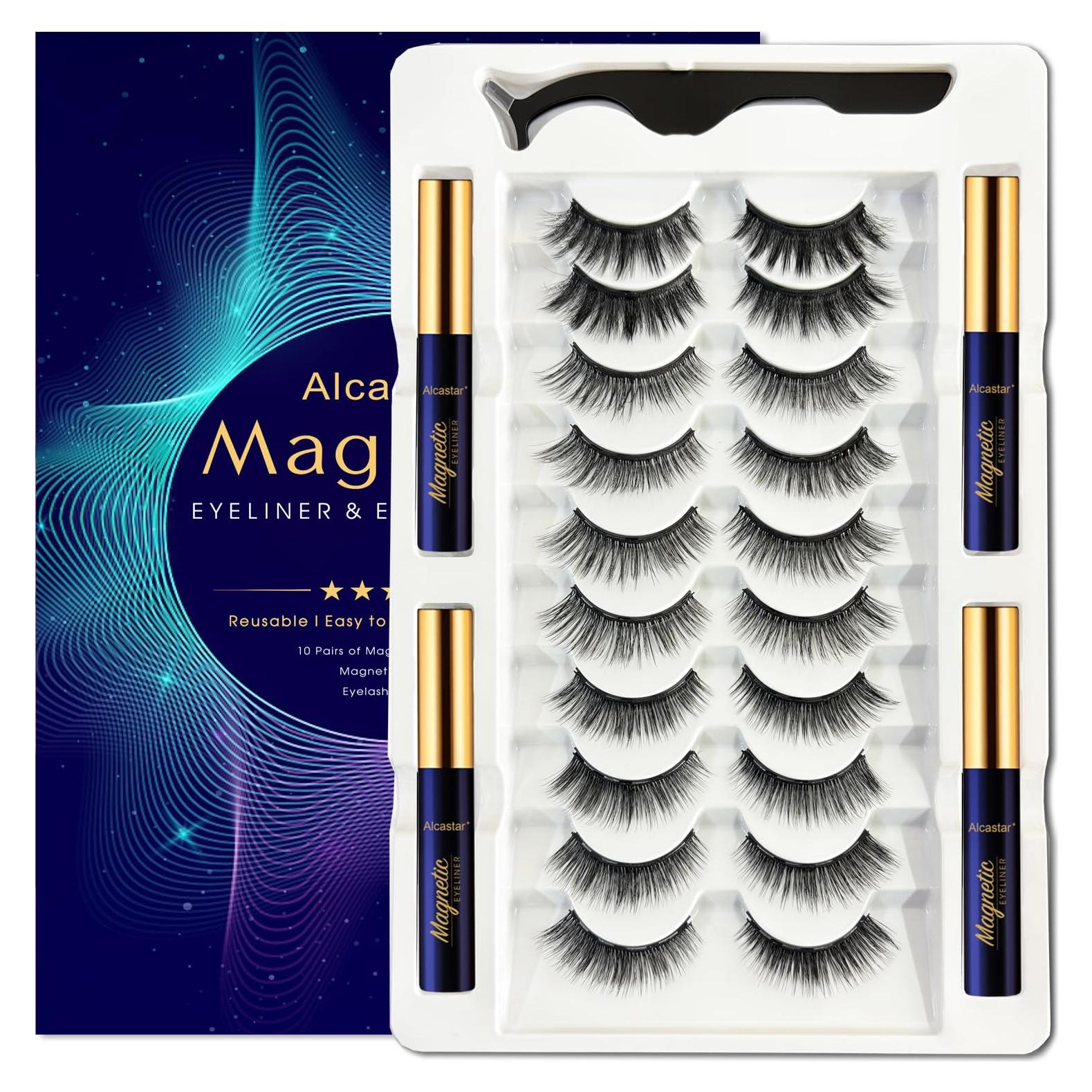 Kit de Pestañas Magnéticas Alcastar - 10 Pares + Delineador