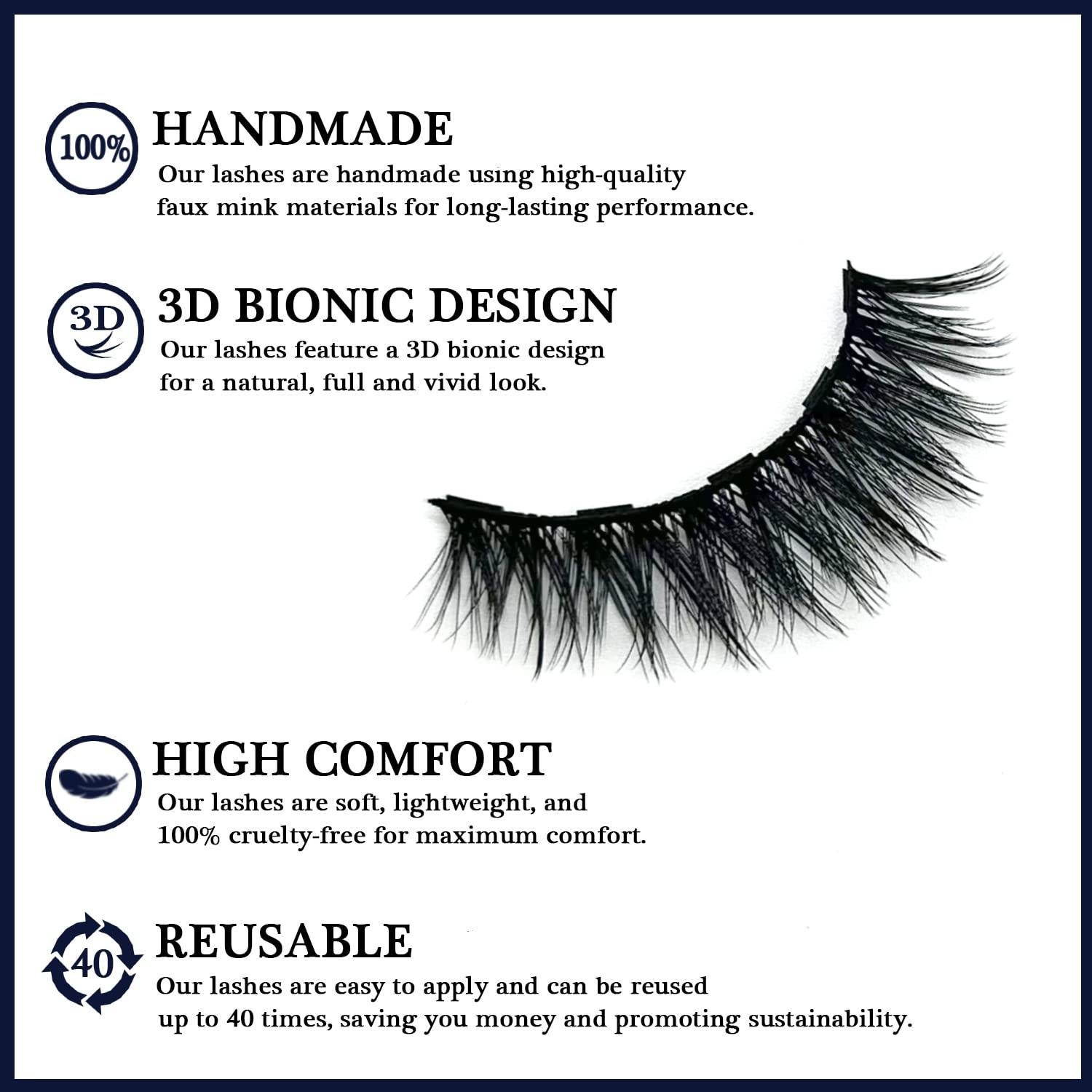 Kit de Pestañas Magnéticas AkesuLash - 10 Pares 3D con Delineador