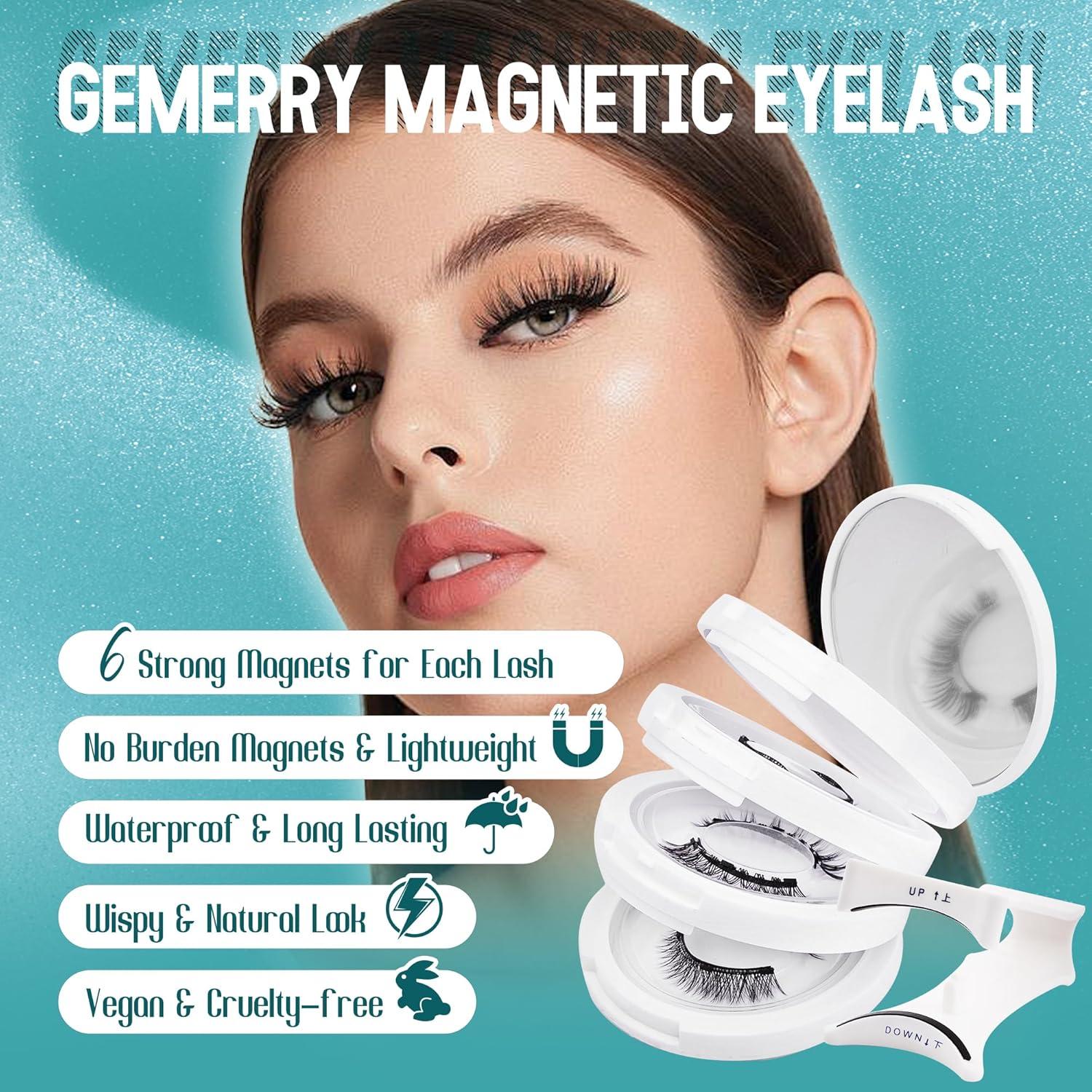 GEMERRY Pestañas Magnéticas 4 Pares con Aplicador Natural