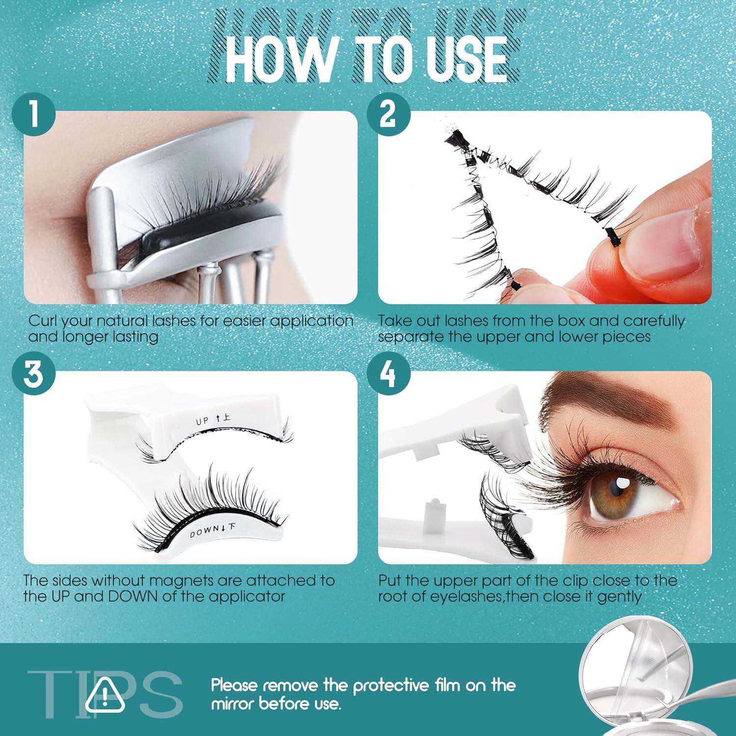 GEMERRY Pestañas Magnéticas 4 Pares con Aplicador Natural