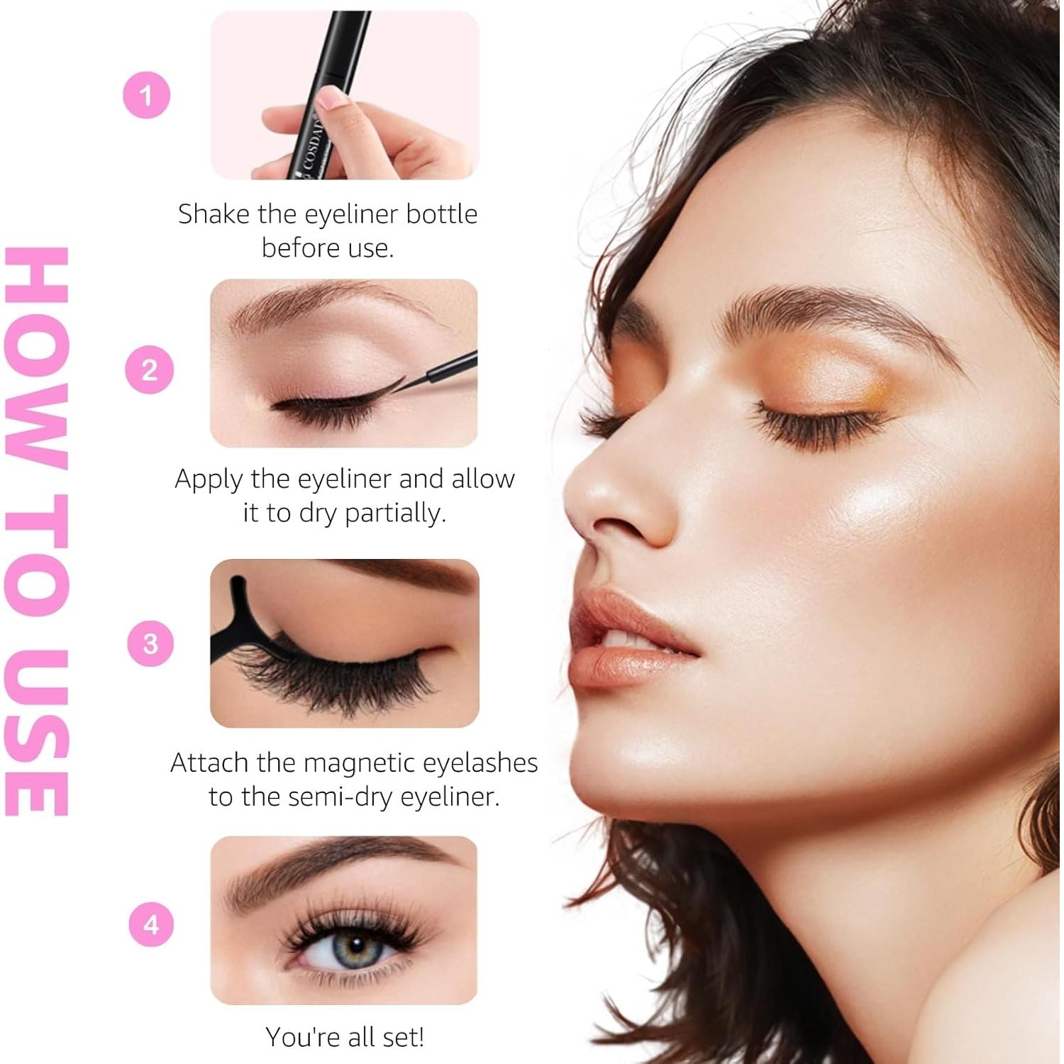 Kit de Pestañas Magnéticas COSDAD - Look Natural, 5 Pares