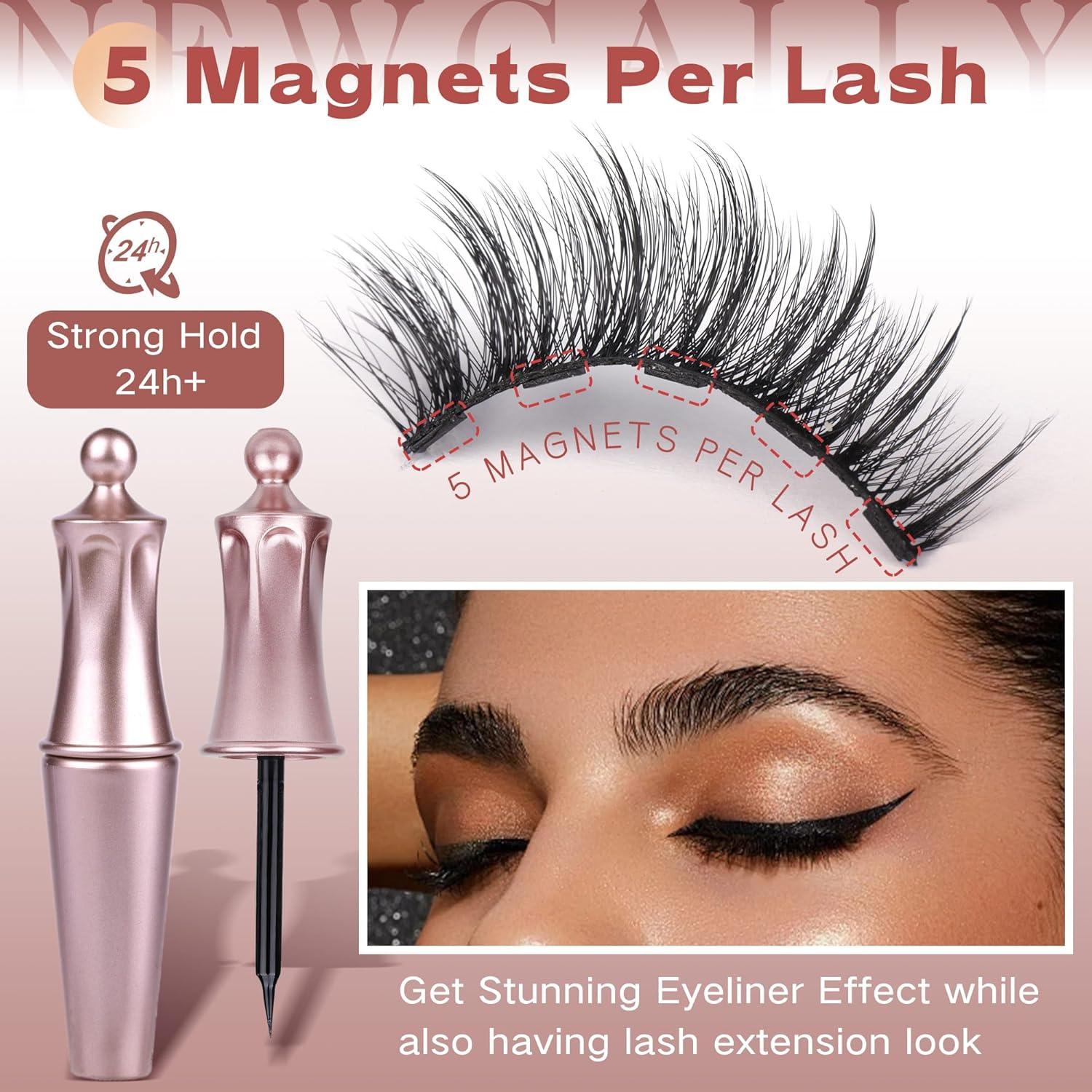 Kit de Pestañas Magnéticas Newcally con Delineador - 5 Pares