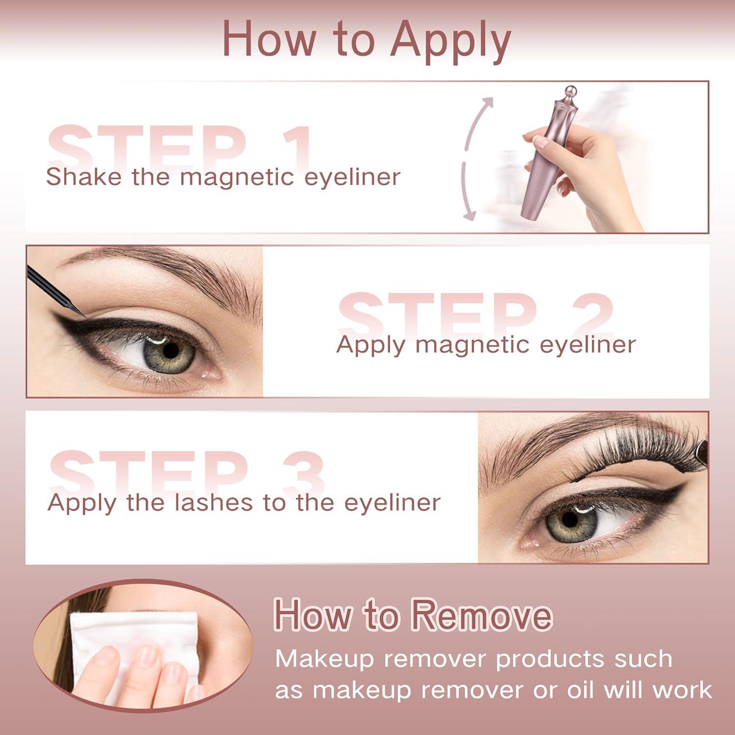 Kit de Pestañas Magnéticas Newcally con Delineador - 5 Pares