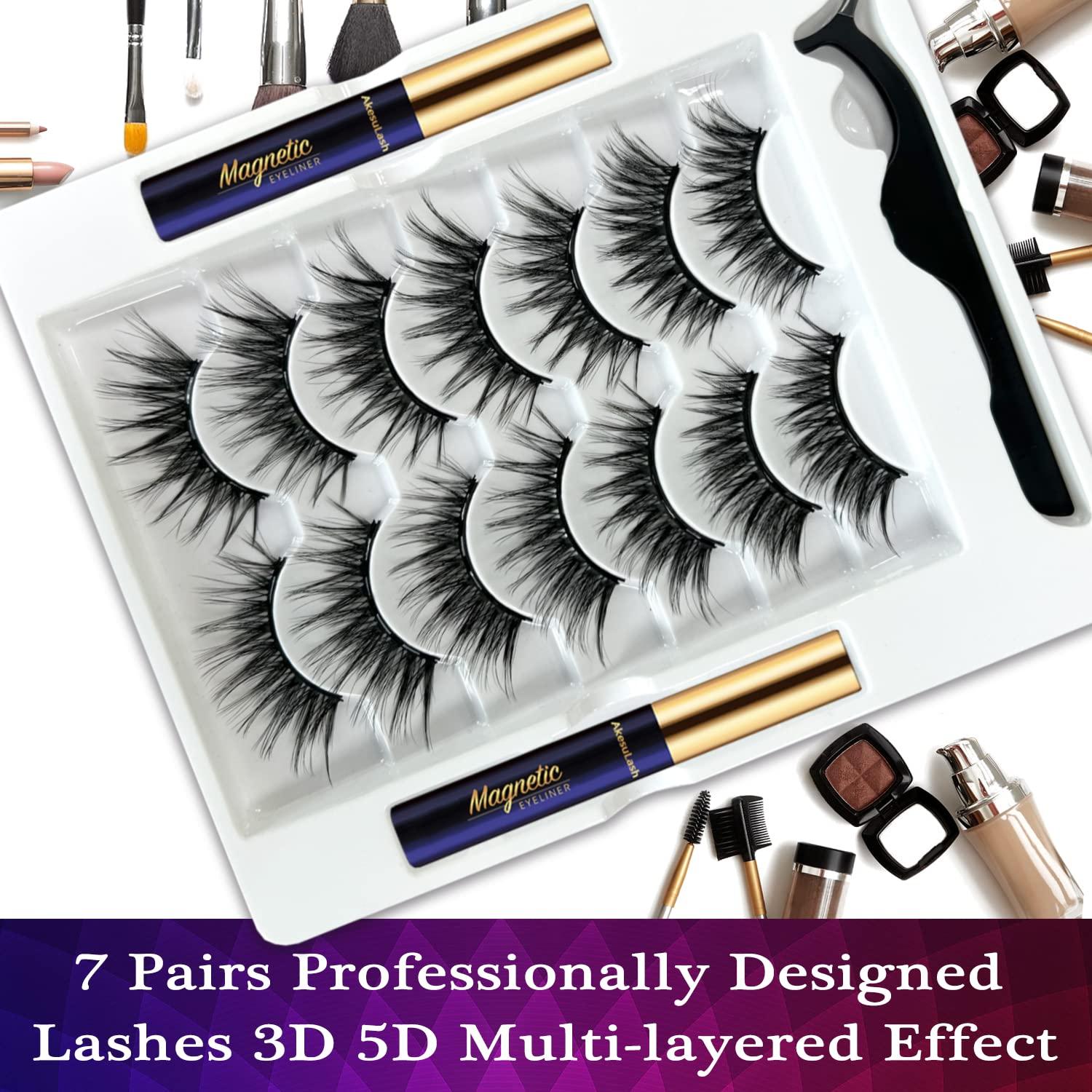 Pestañas Magnéticas 3D AkesuLash - 7 Pares con Delineador