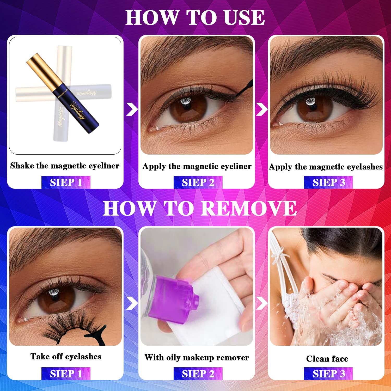 Pestañas Magnéticas 3D AkesuLash - 7 Pares con Delineador