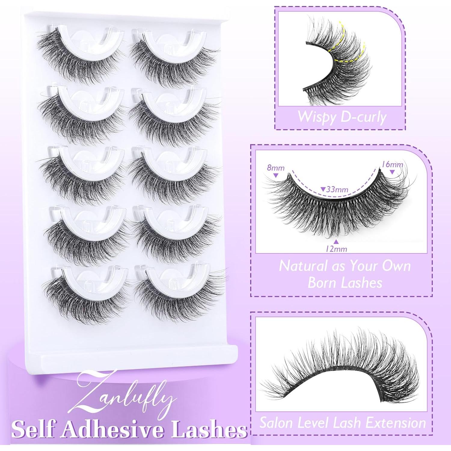 Pestañas Autoadhesivas Naturales Zanlufly 5 Pares Reutilizables