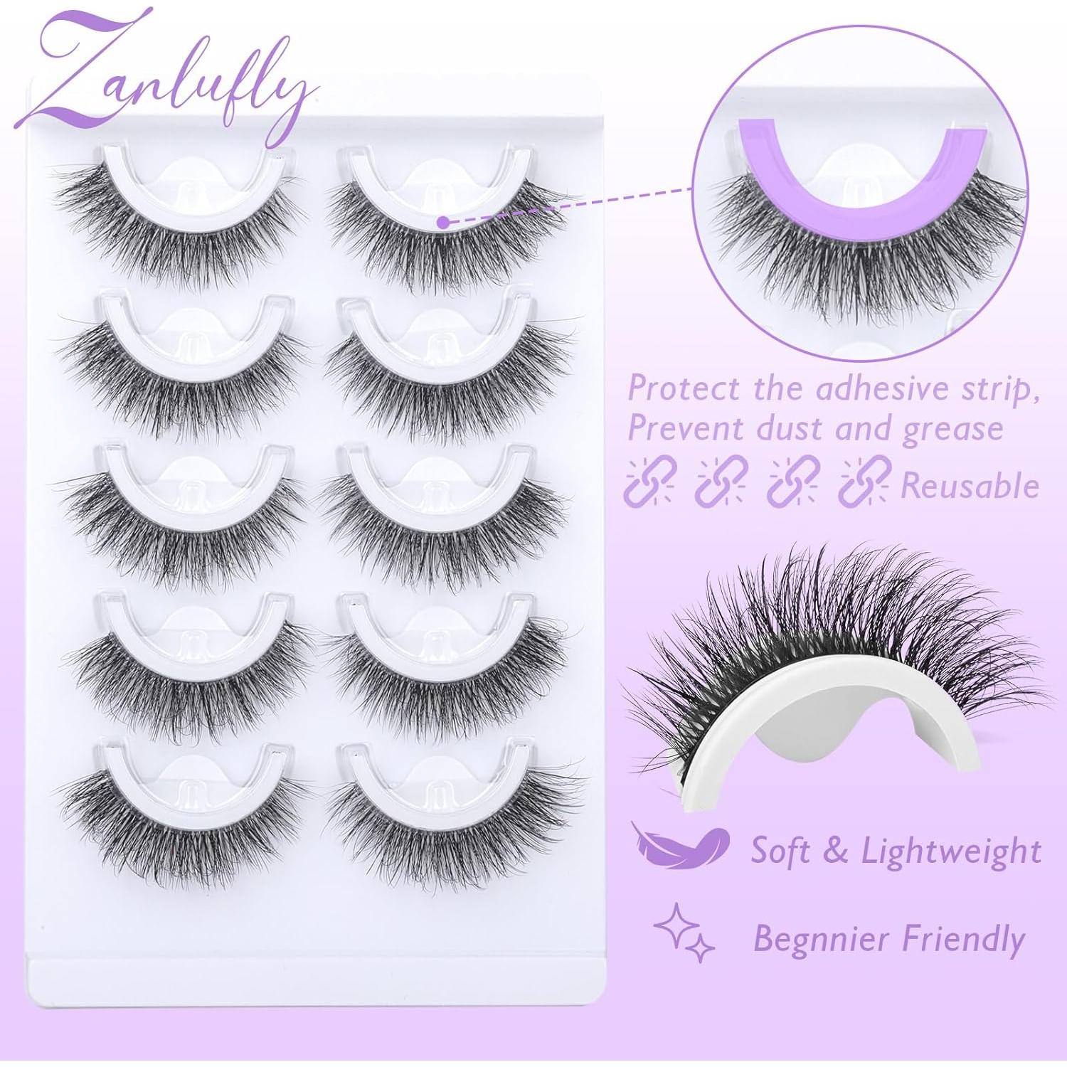 Pestañas Autoadhesivas Naturales Zanlufly 5 Pares Reutilizables