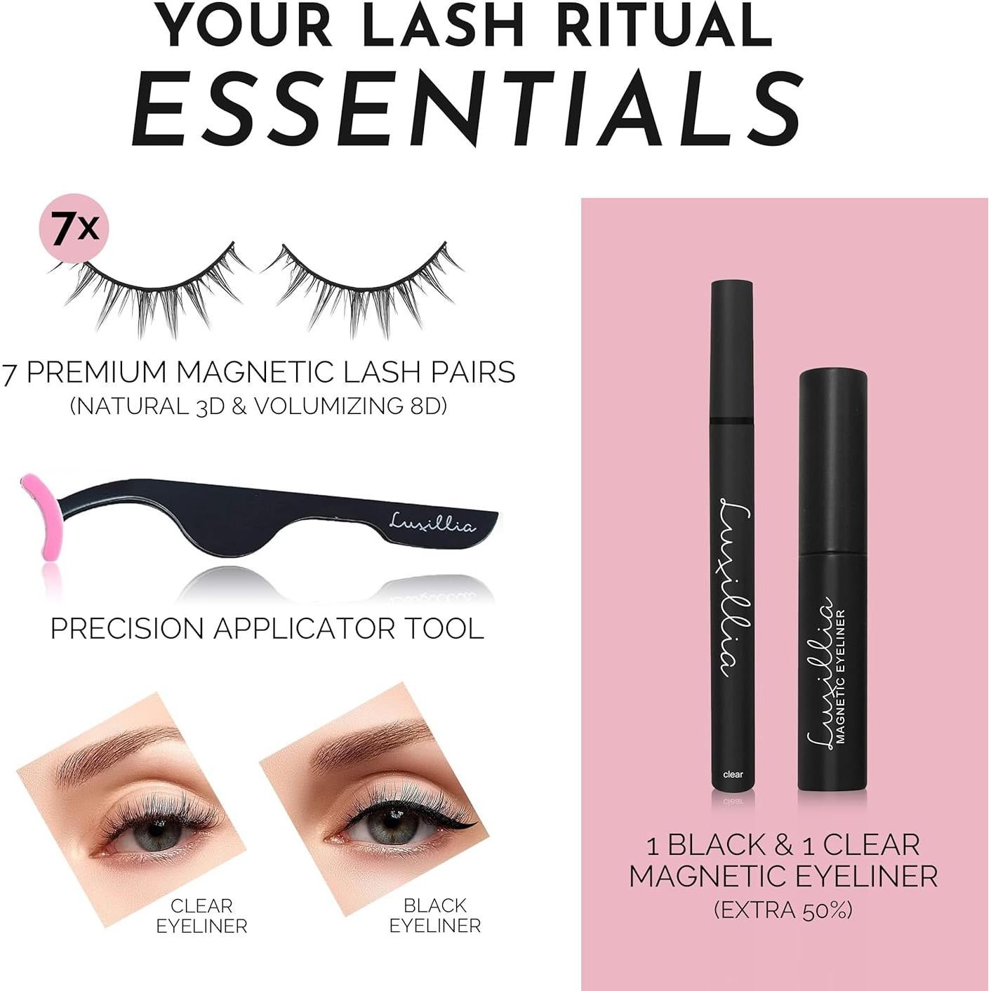 Kit de Pestañas Magnéticas Luxillia 10 Piezas - Natural y Reutilizables