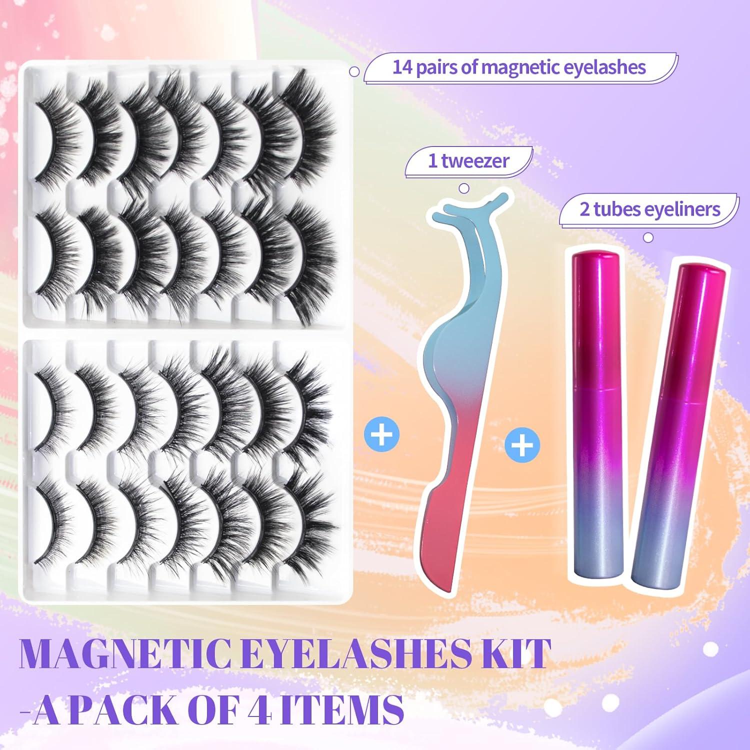 Kit de Pestañas Magnéticas Ywehoy 14 Pares con Delineador
