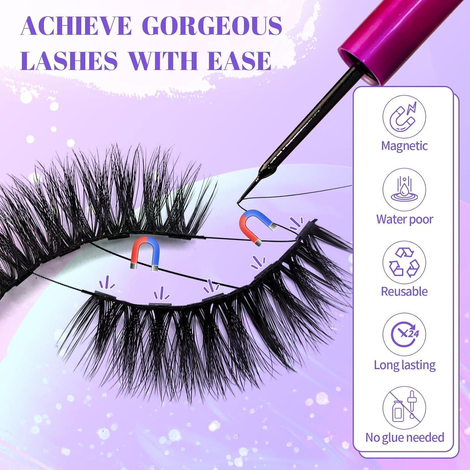 Kit de Pestañas Magnéticas Ywehoy 14 Pares con Delineador