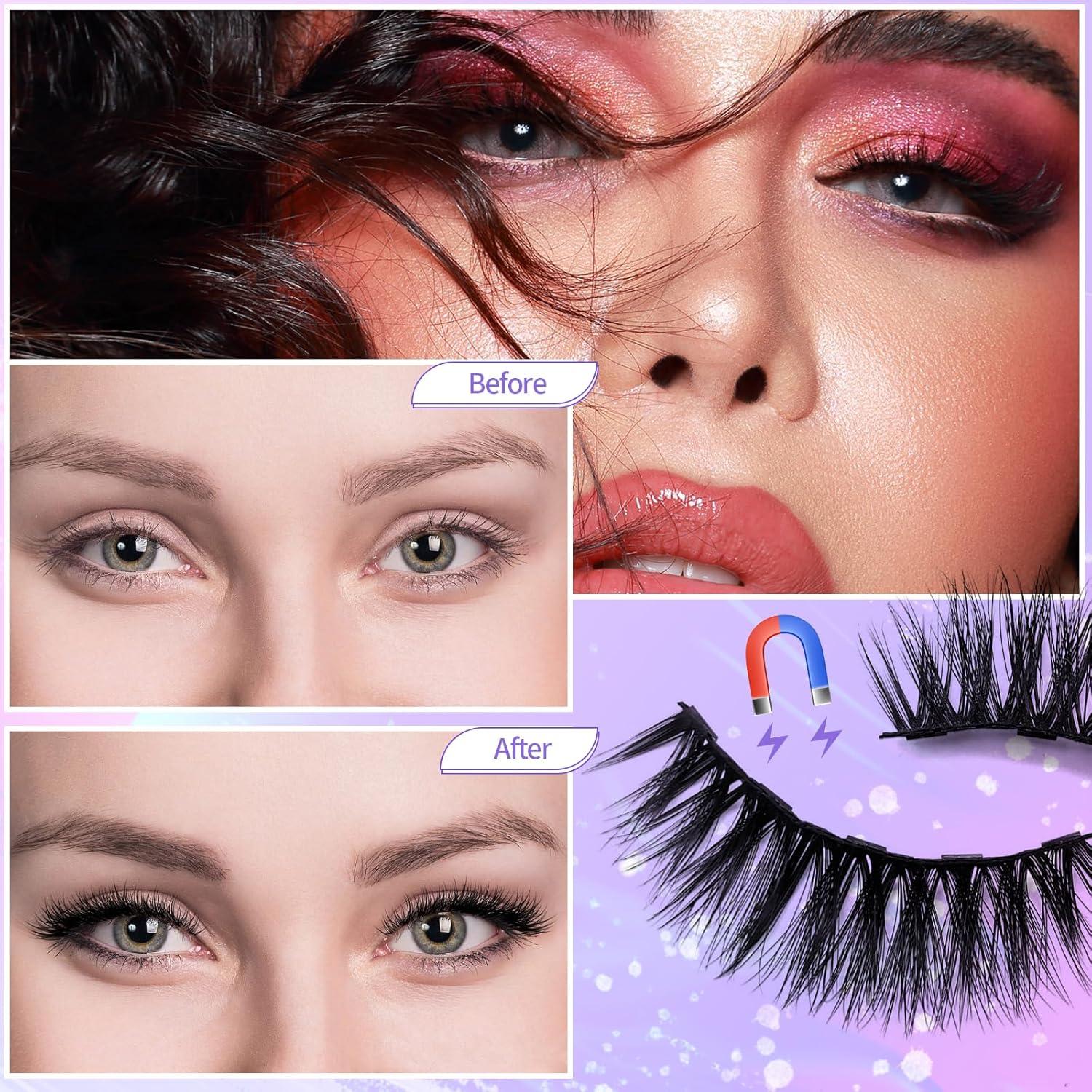 Kit de Pestañas Magnéticas Ywehoy 14 Pares con Delineador