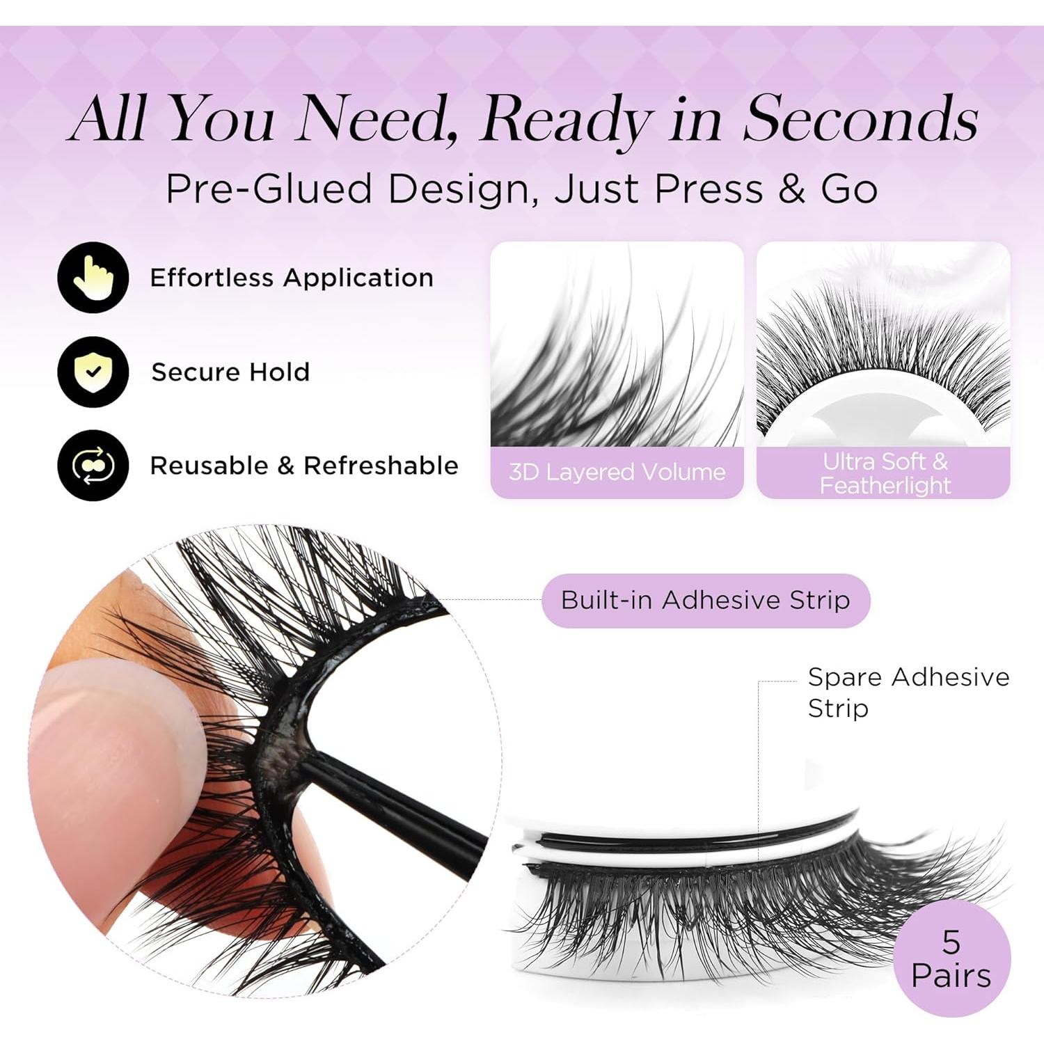 Pestañas Postizas Autoadhesivas BEYELIAN Wispy 5 Pares