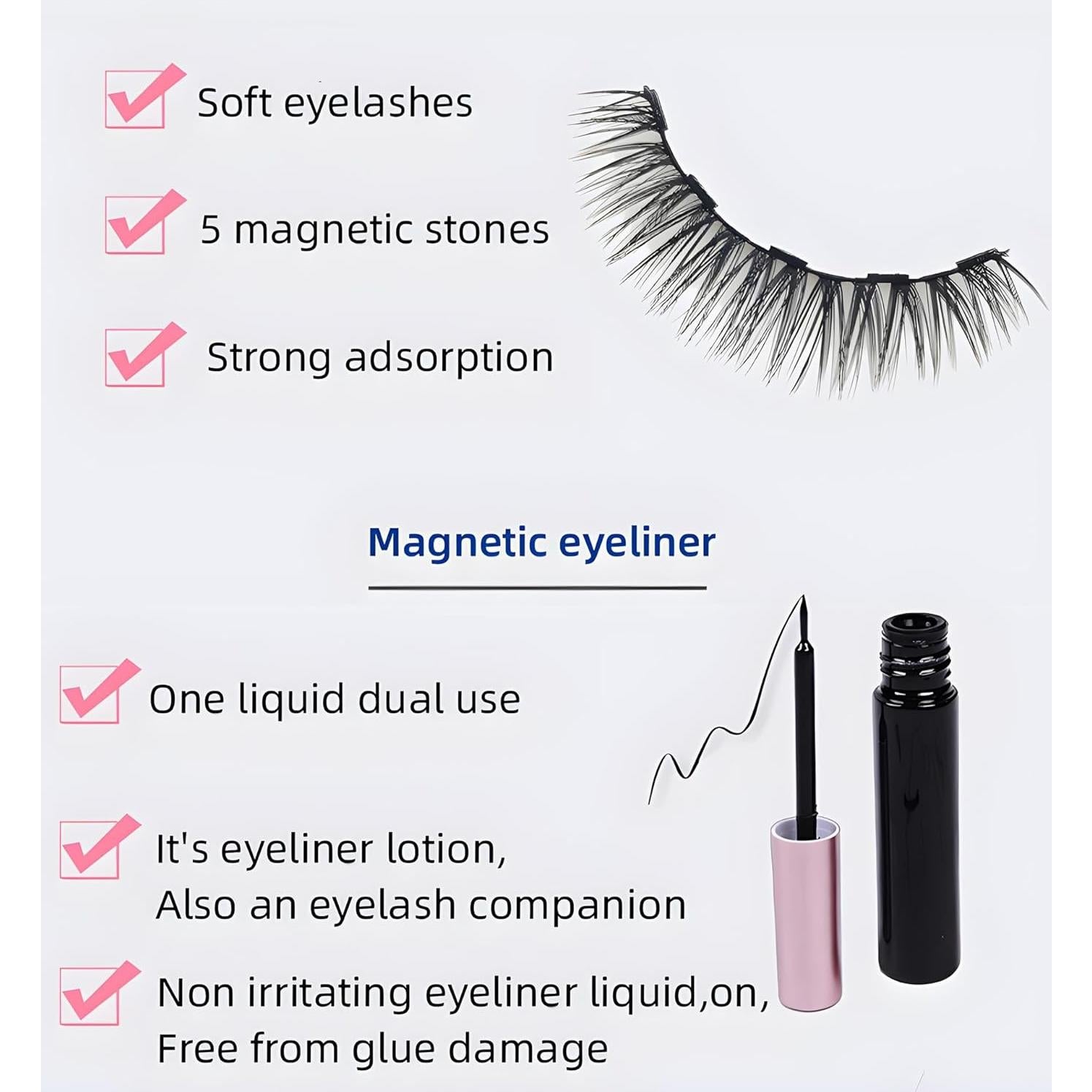 Kit de Pestañas Magnéticas Belleza - 10 Pares + 2 Delineadores