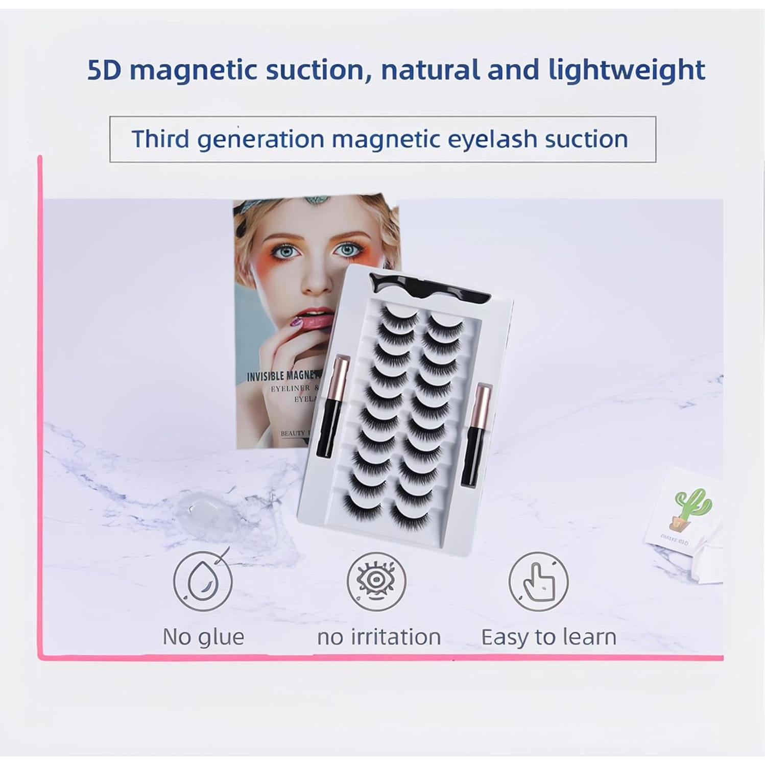 Kit de Pestañas Magnéticas Belleza - 10 Pares + 2 Delineadores