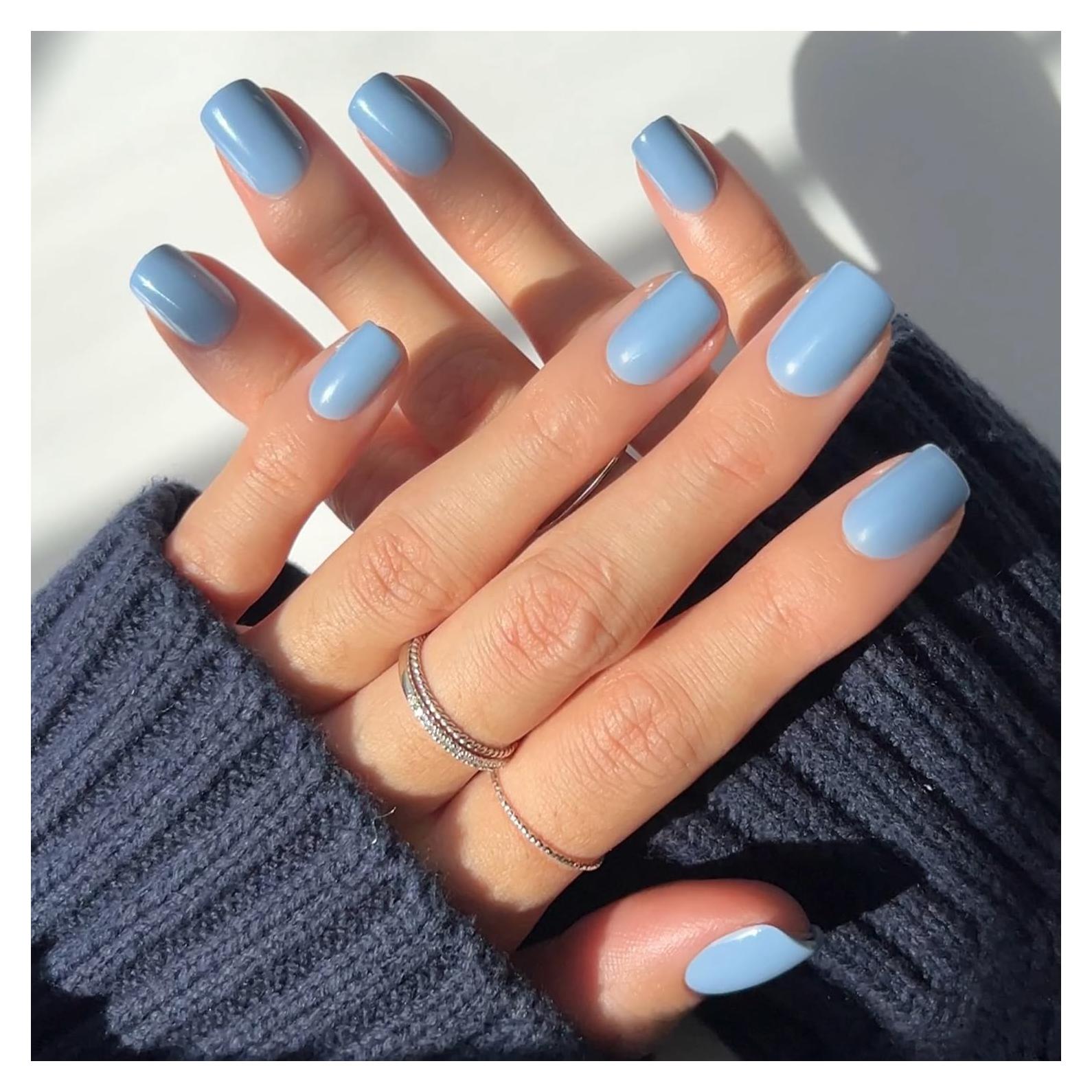 Uñas Postizas Glamnetic Azul Cachemira Cortas Squoval 30 Piezas