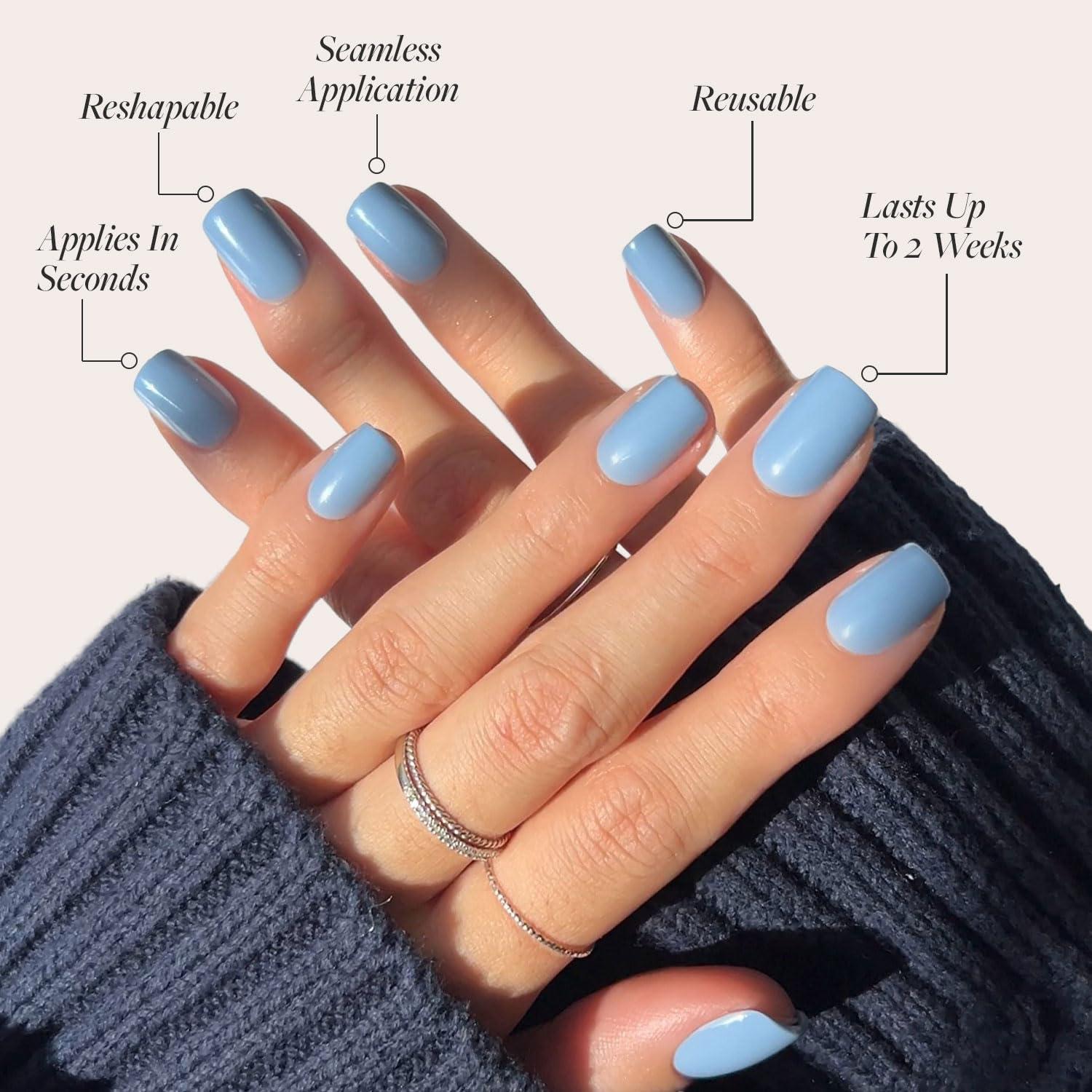 Uñas Postizas Glamnetic Azul Cachemira Cortas Squoval 30 Piezas