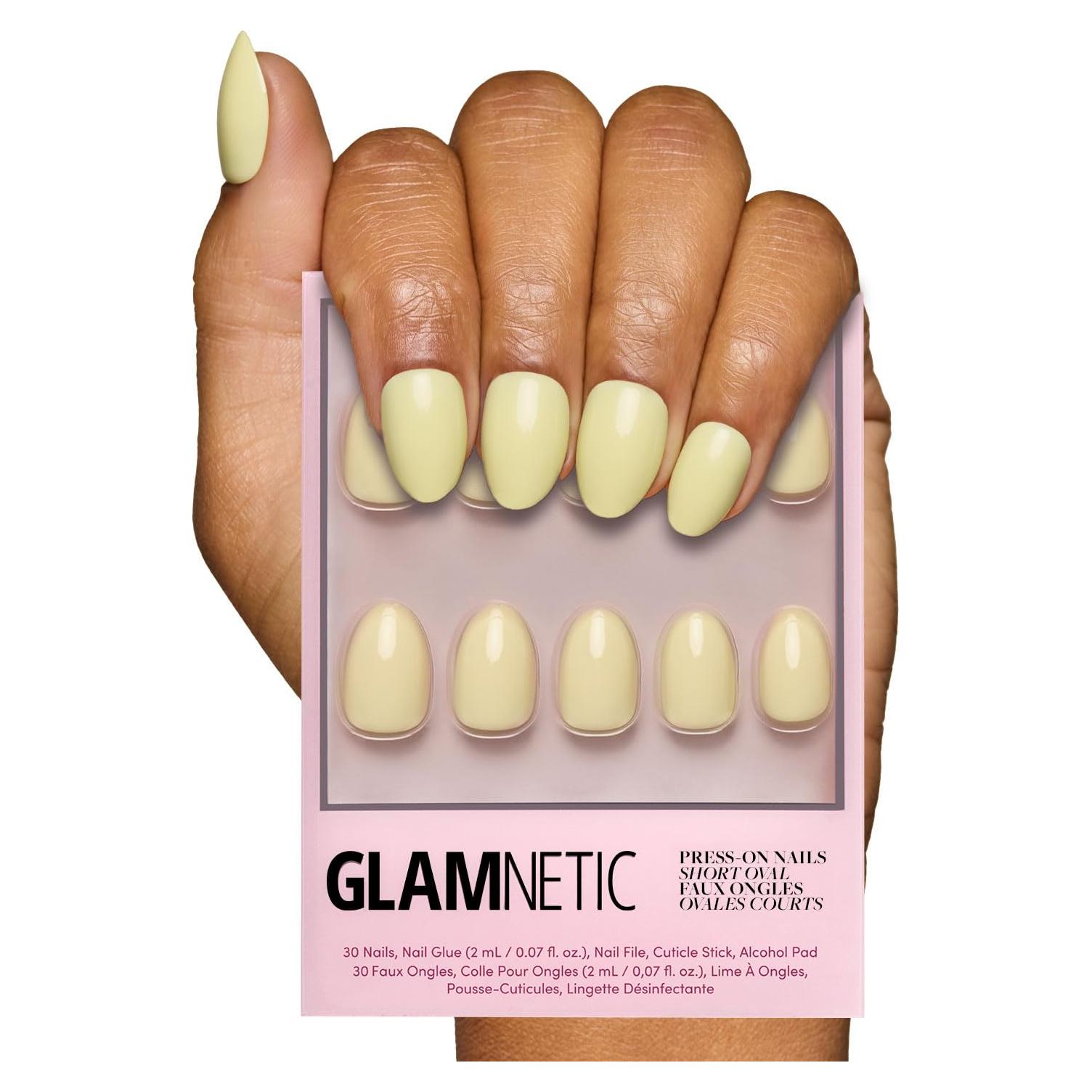 Uñas Postizas Glamnetic Amarillo Pastel Cortas Ovaladas 30 Pzas