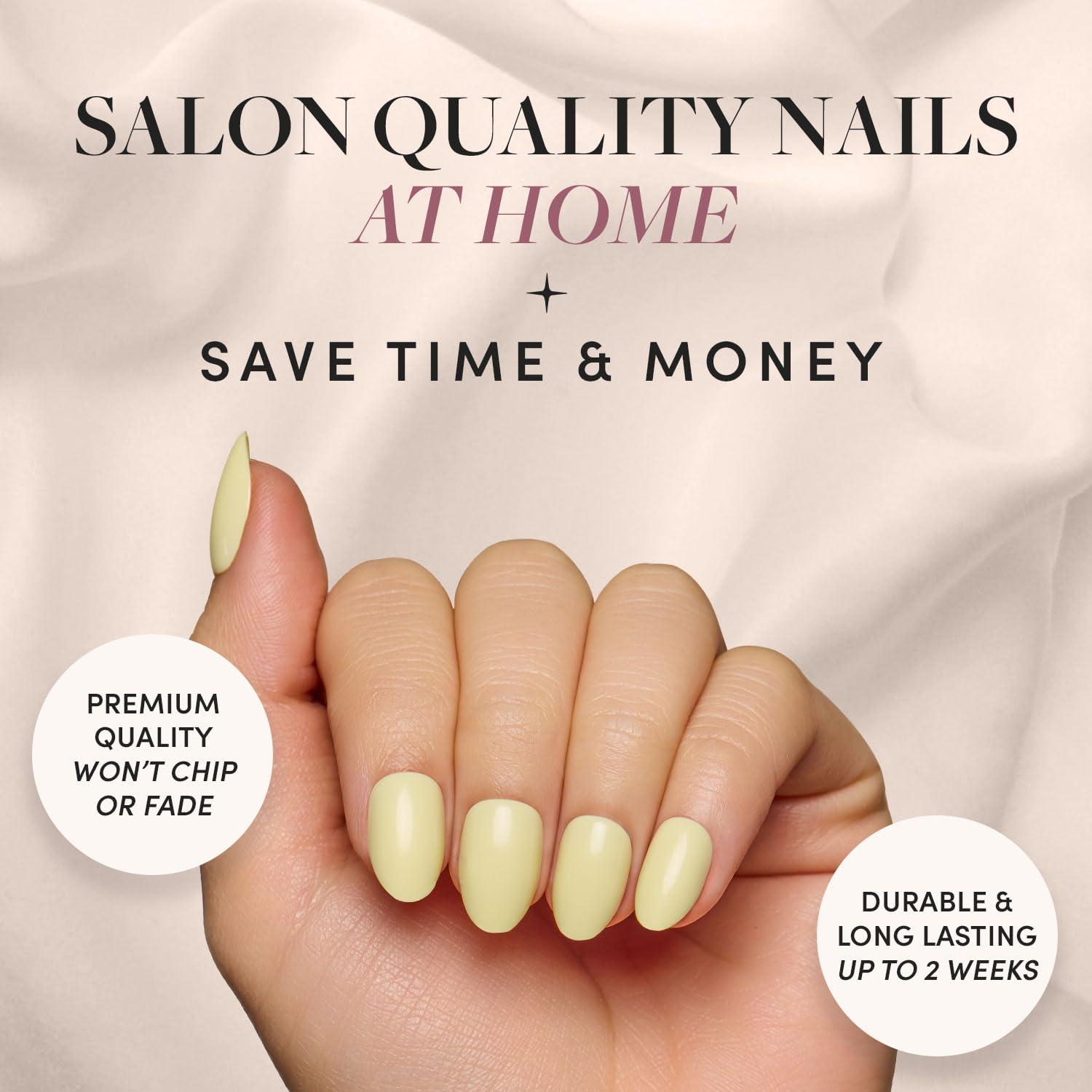 Uñas Postizas Glamnetic Amarillo Pastel Cortas Ovaladas 30 Pzas