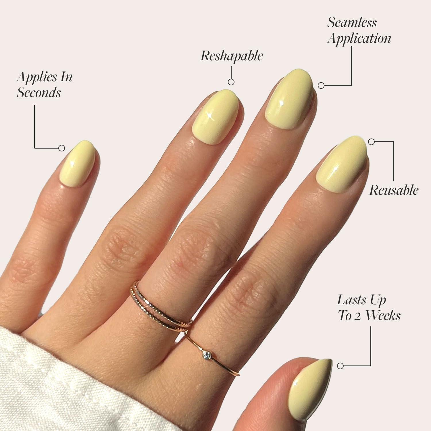 Uñas Postizas Glamnetic Amarillo Pastel Cortas Ovaladas 30 Pzas