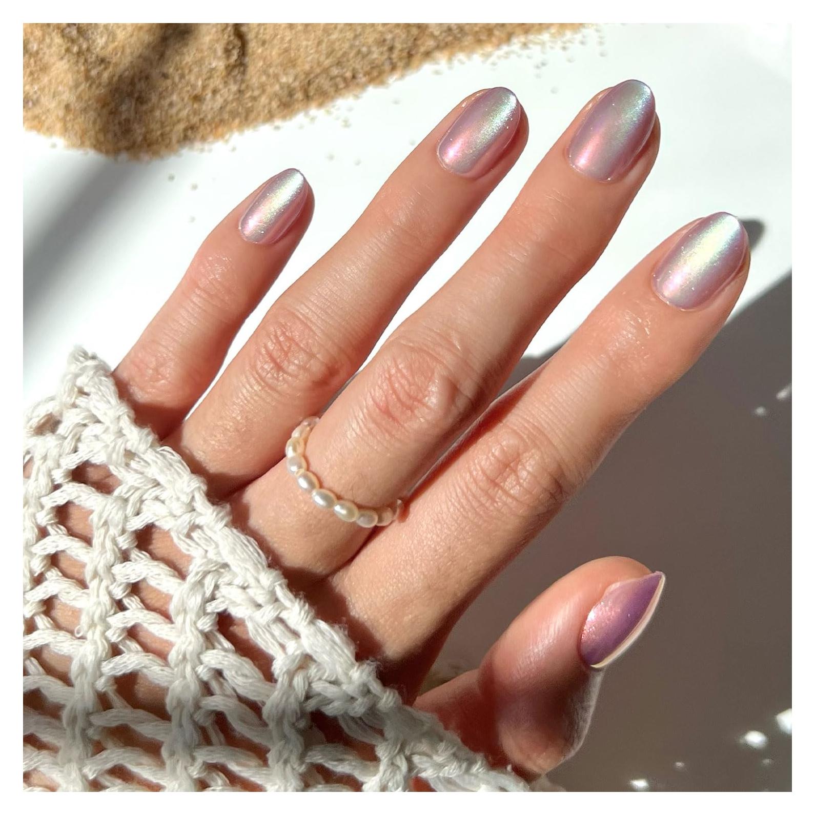 Uñas Postizas Glamnetic Ostra - Cortas Ovaladas Perlescentes