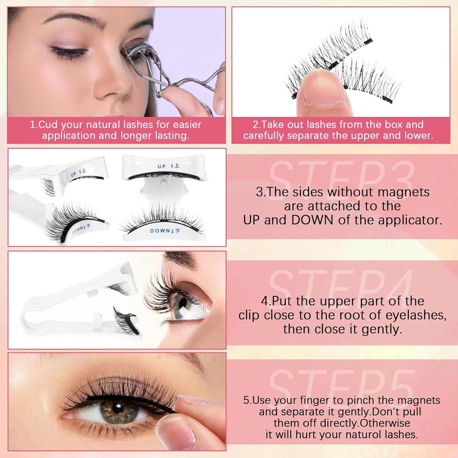 Kit de Pestañas Magnéticas Qianyu 2 Pares Reutilizables con Aplicador