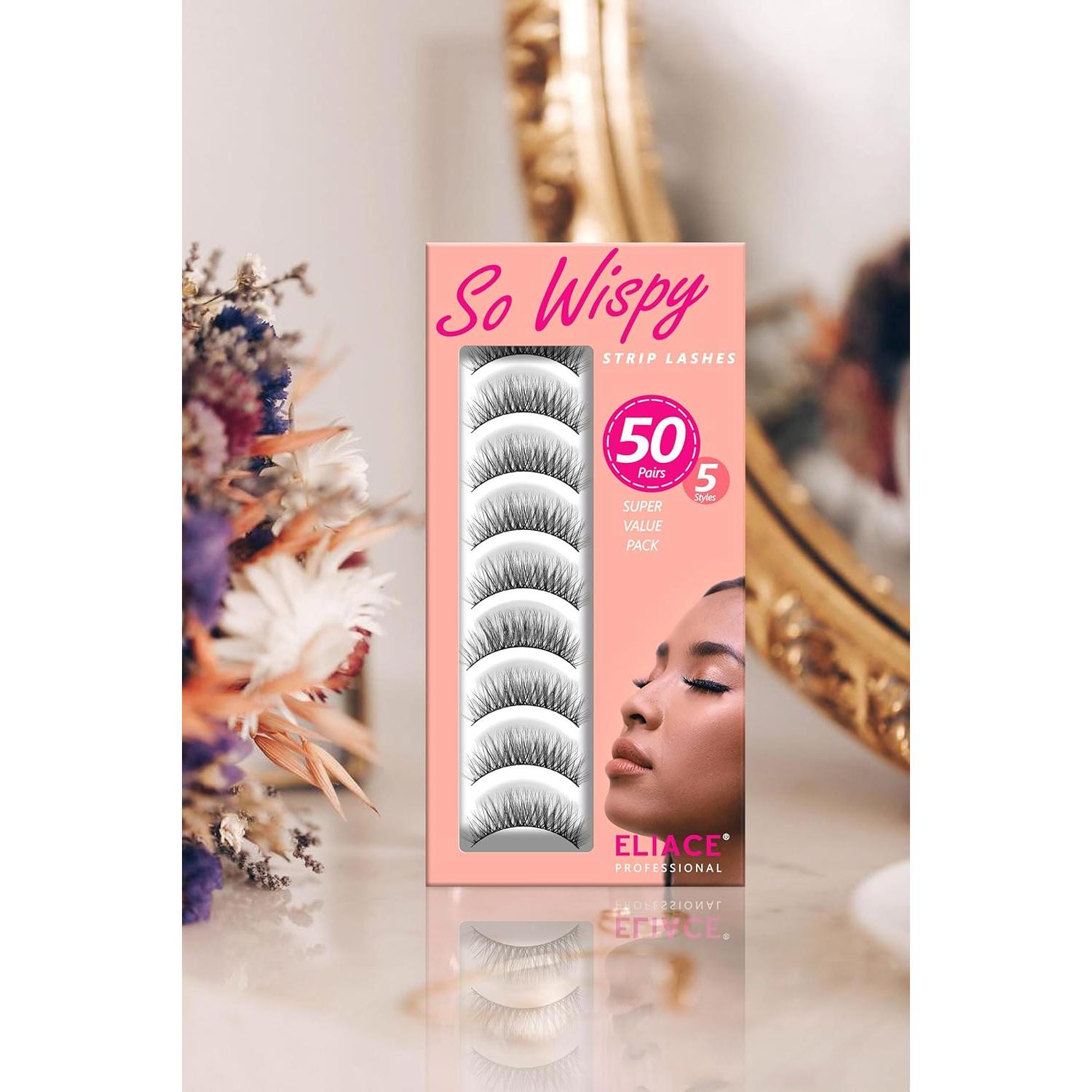 Eliace 50 Pares Pestañas Postizas Wispy Naturales Ligeras