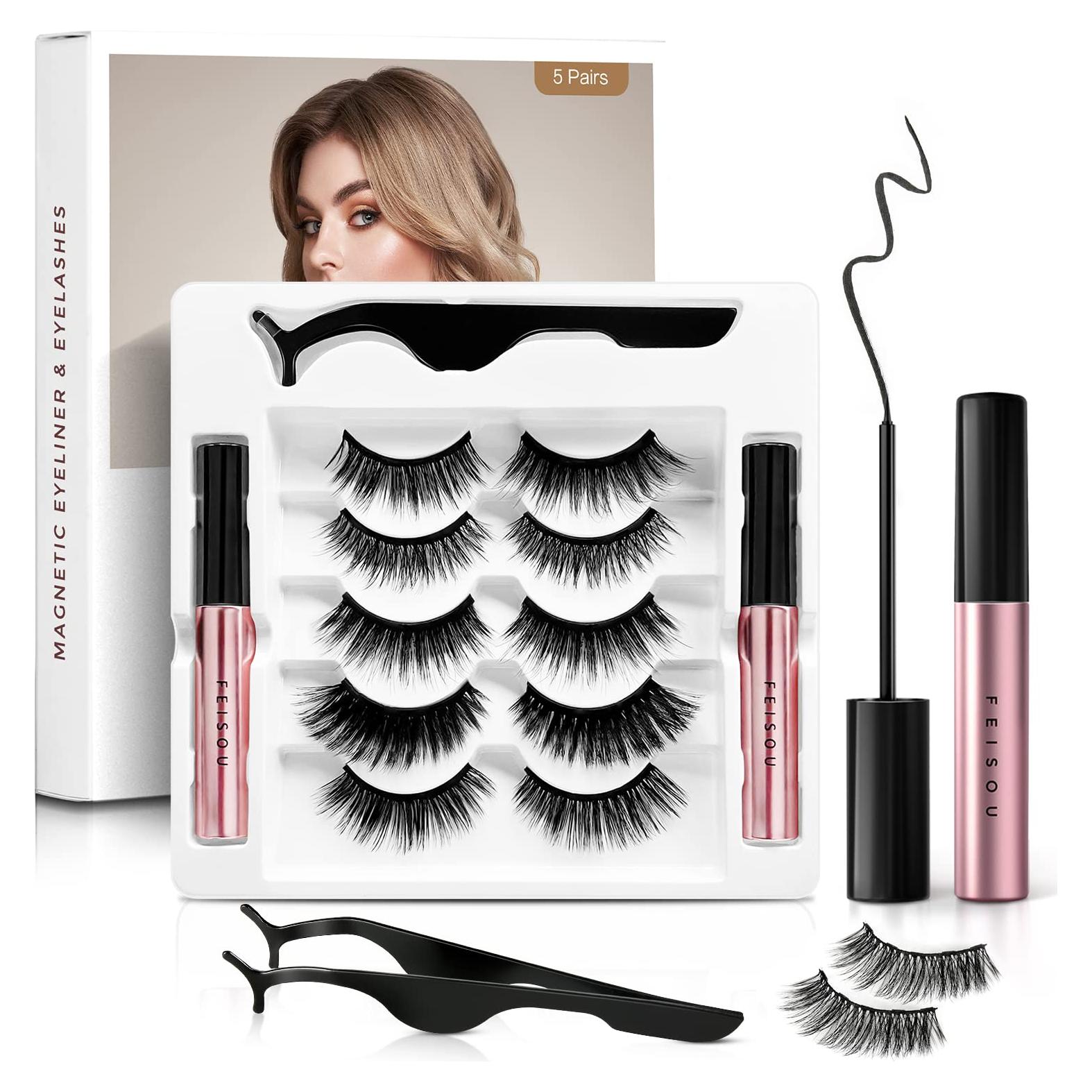 Kit de Pestañas Magnéticas Reutilizables con Delineador - 5 Pares