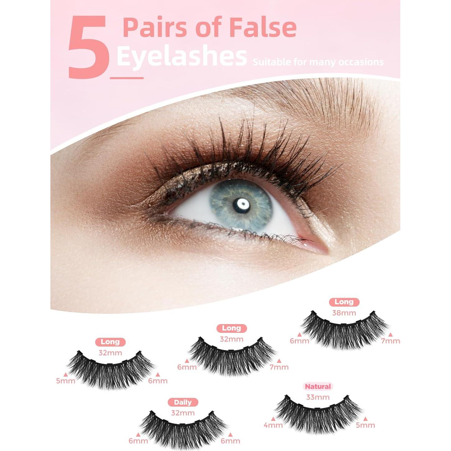 Kit de Pestañas Magnéticas Reutilizables con Delineador - 5 Pares