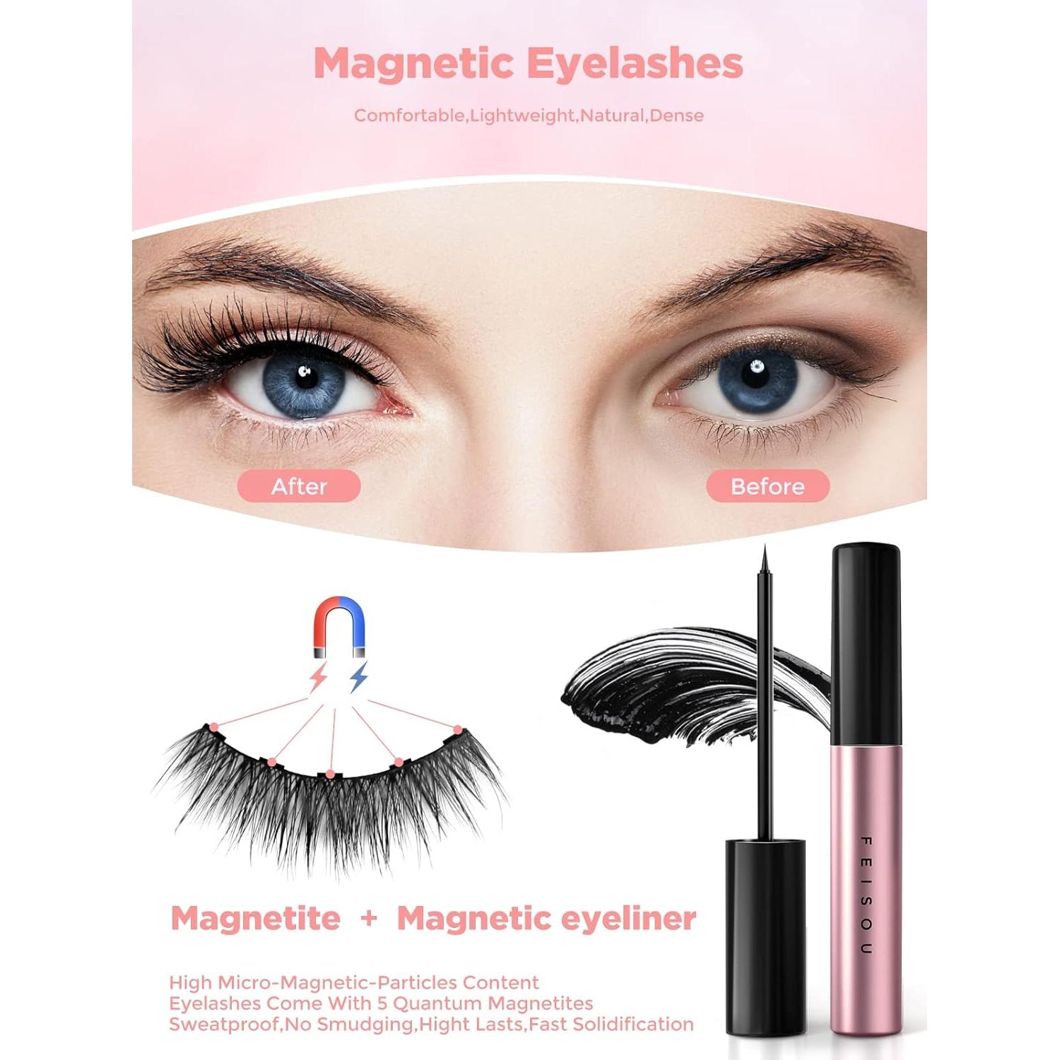 Kit de Pestañas Magnéticas Reutilizables con Delineador - 5 Pares