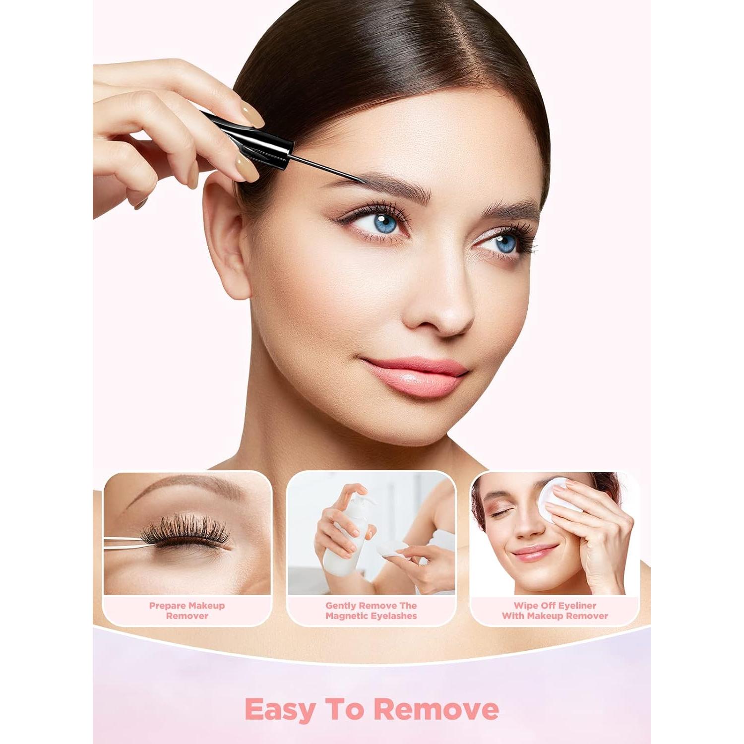 Kit de Pestañas Magnéticas Reutilizables con Delineador - 5 Pares