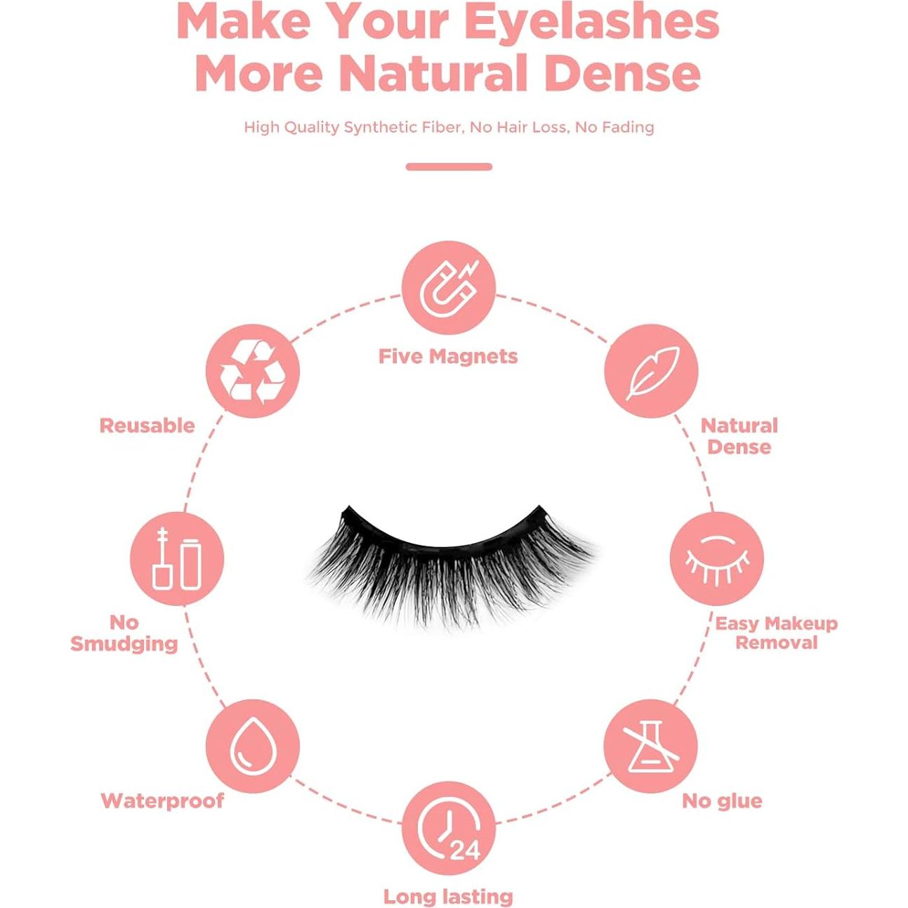 Kit de Pestañas Magnéticas Reutilizables con Delineador - 5 Pares