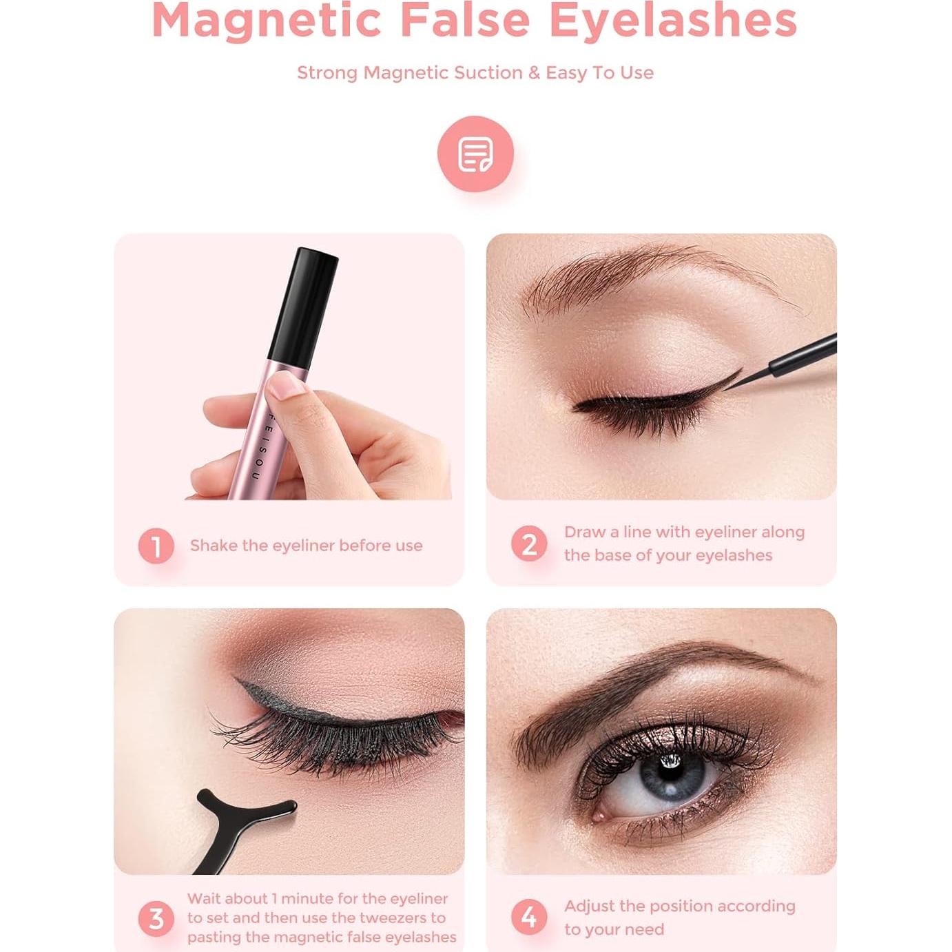 Kit de Pestañas Magnéticas Reutilizables con Delineador - 5 Pares