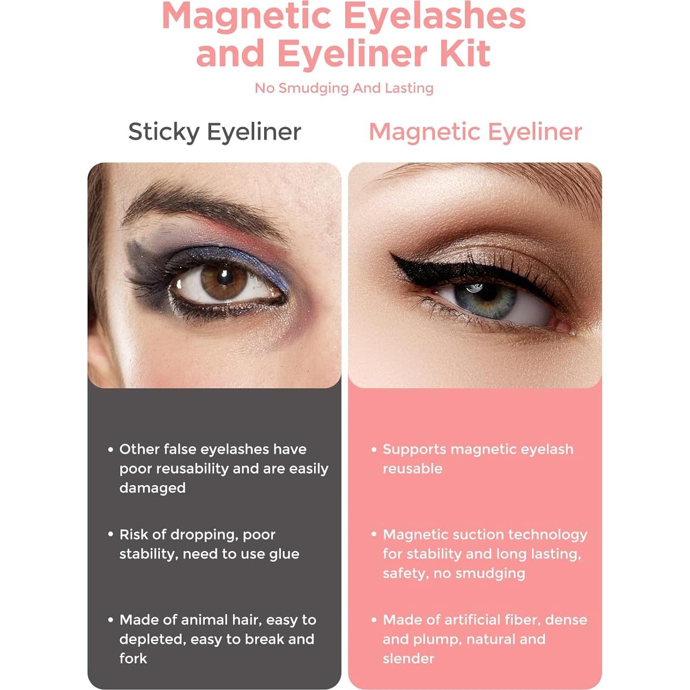 Kit de Pestañas Magnéticas Reutilizables con Delineador - 5 Pares