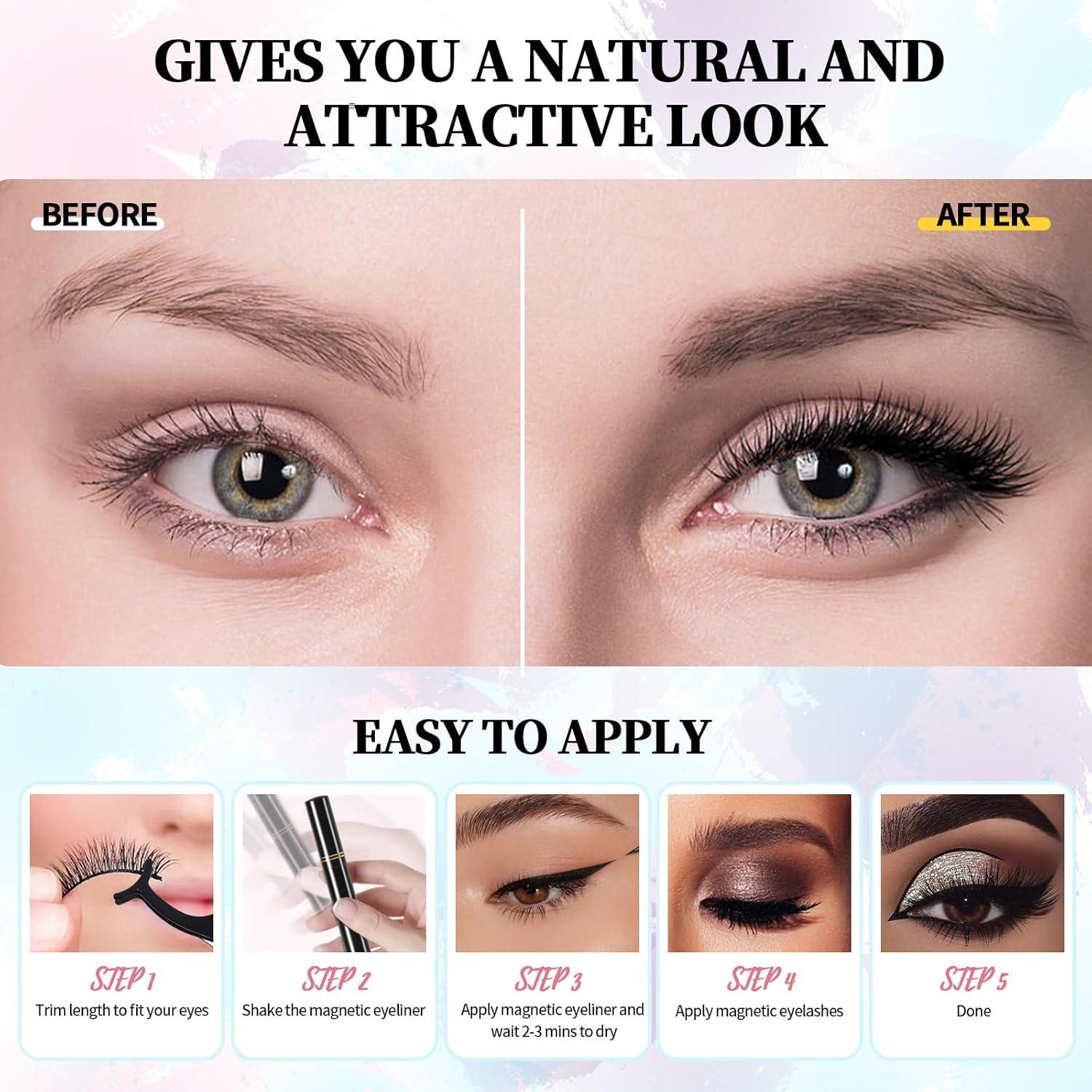 Kit de Pestañas Magnéticas Ymojia 12 Pares 3D Reutilizables