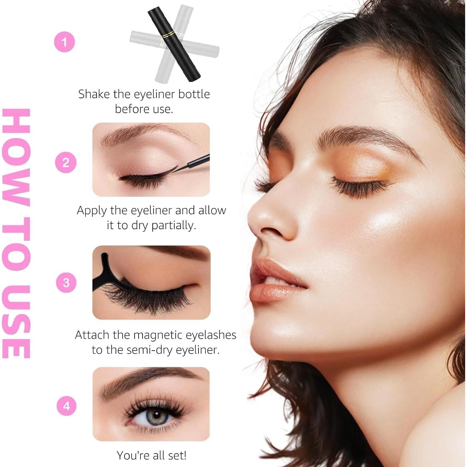 Kit de Pestañas Magnéticas Kimeyelashes con Delineador 7 Pares