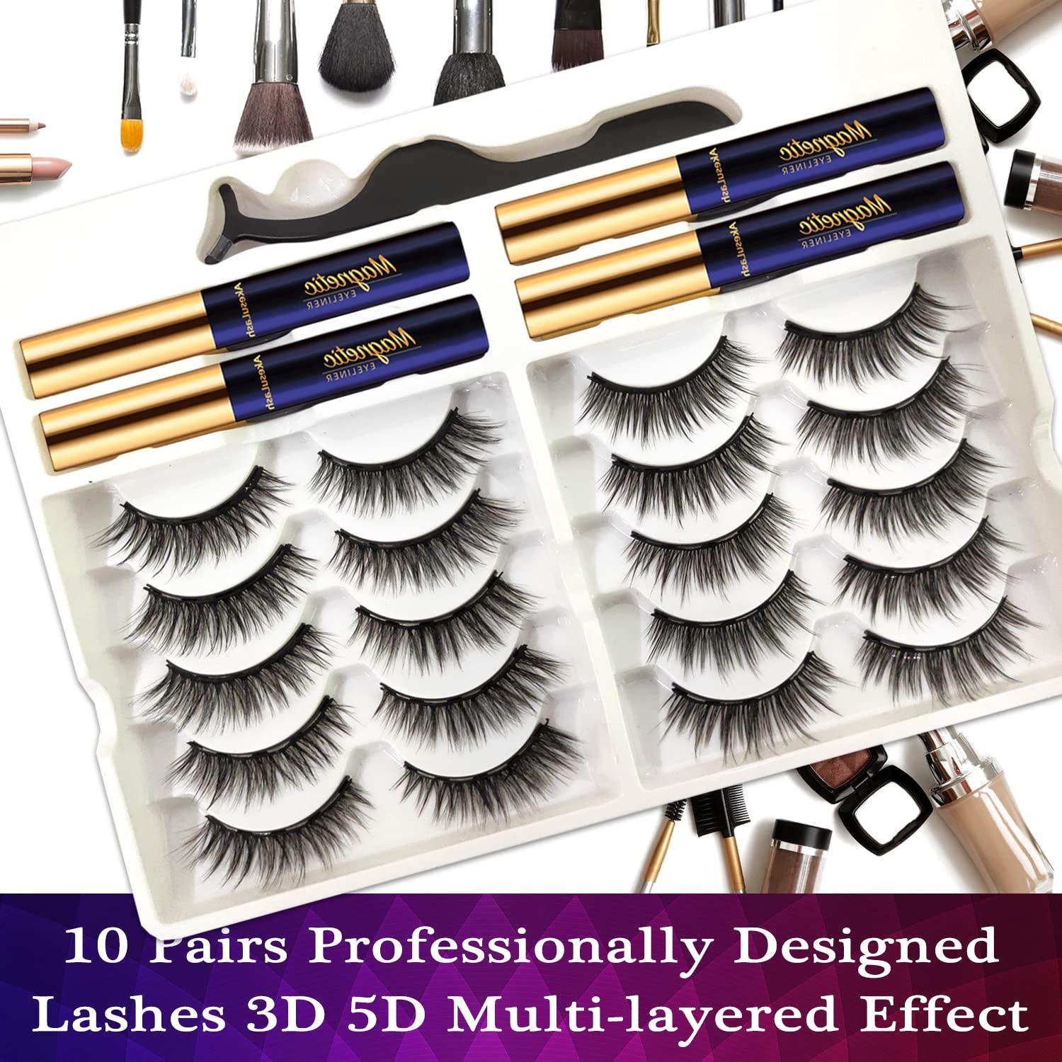 Pestañas Magnéticas AkesuLash - 10 Pares 3D Reutilizables con Delineador