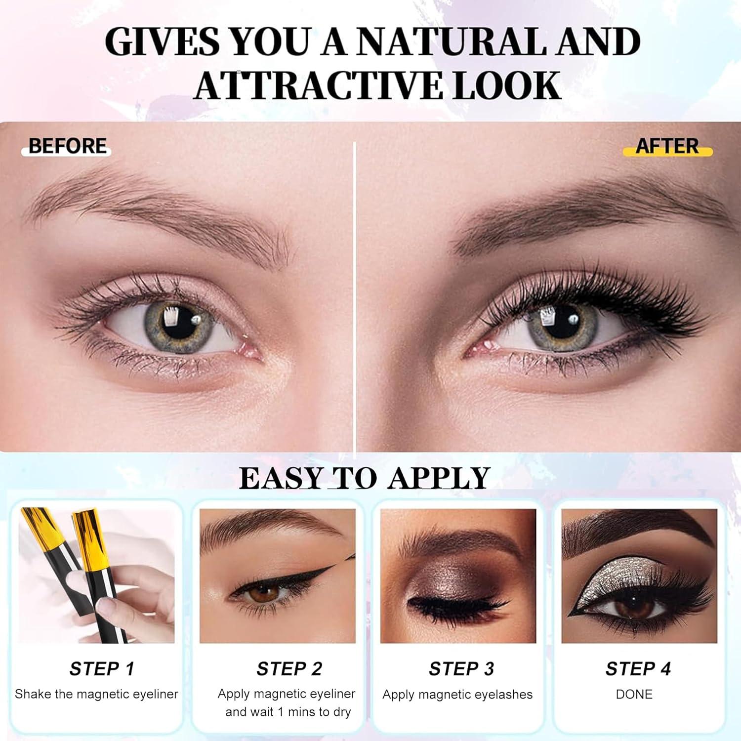 Pestañas Magnéticas Richsky 3D Reutilizables con Delineador 10ml